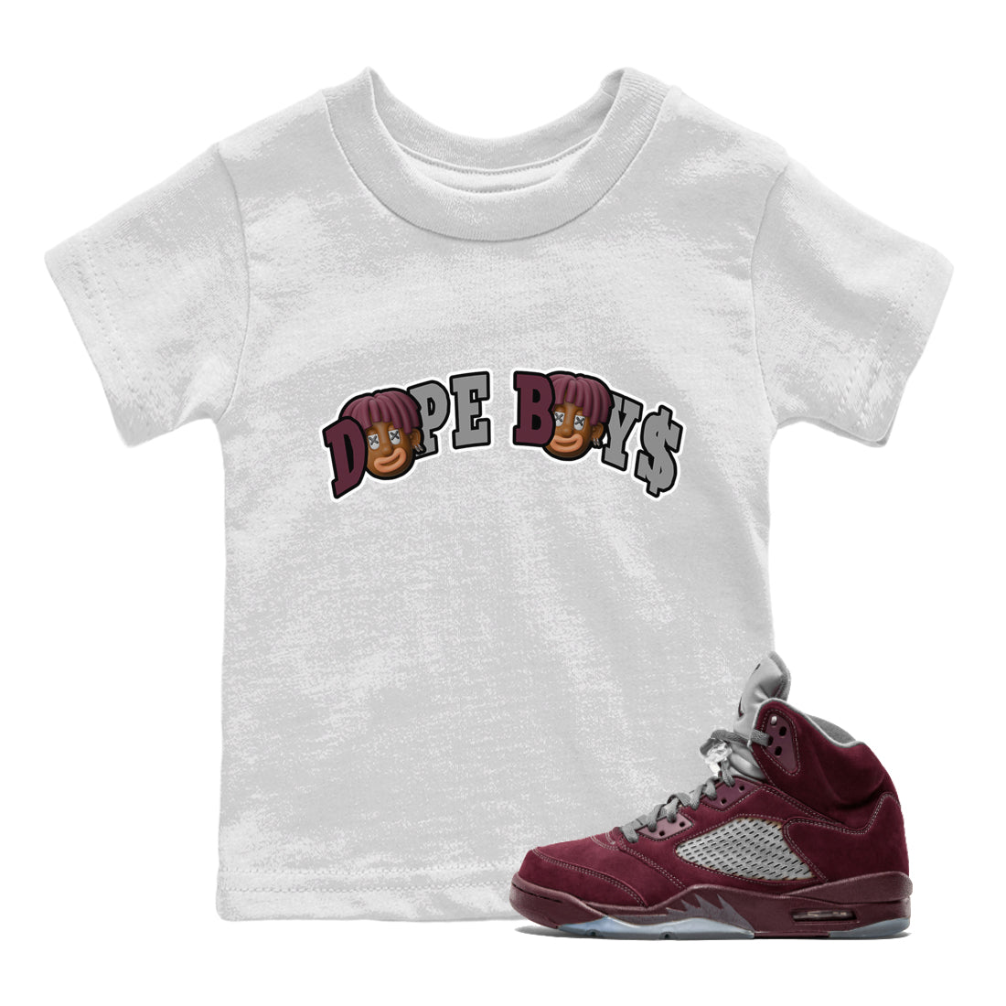 Air Jordan 5 Burgundy Sneaker Match Tees Dope Boys Sneaker Tees AJ5 Burgundy Sneaker Release Tees Kids Shirts White 1