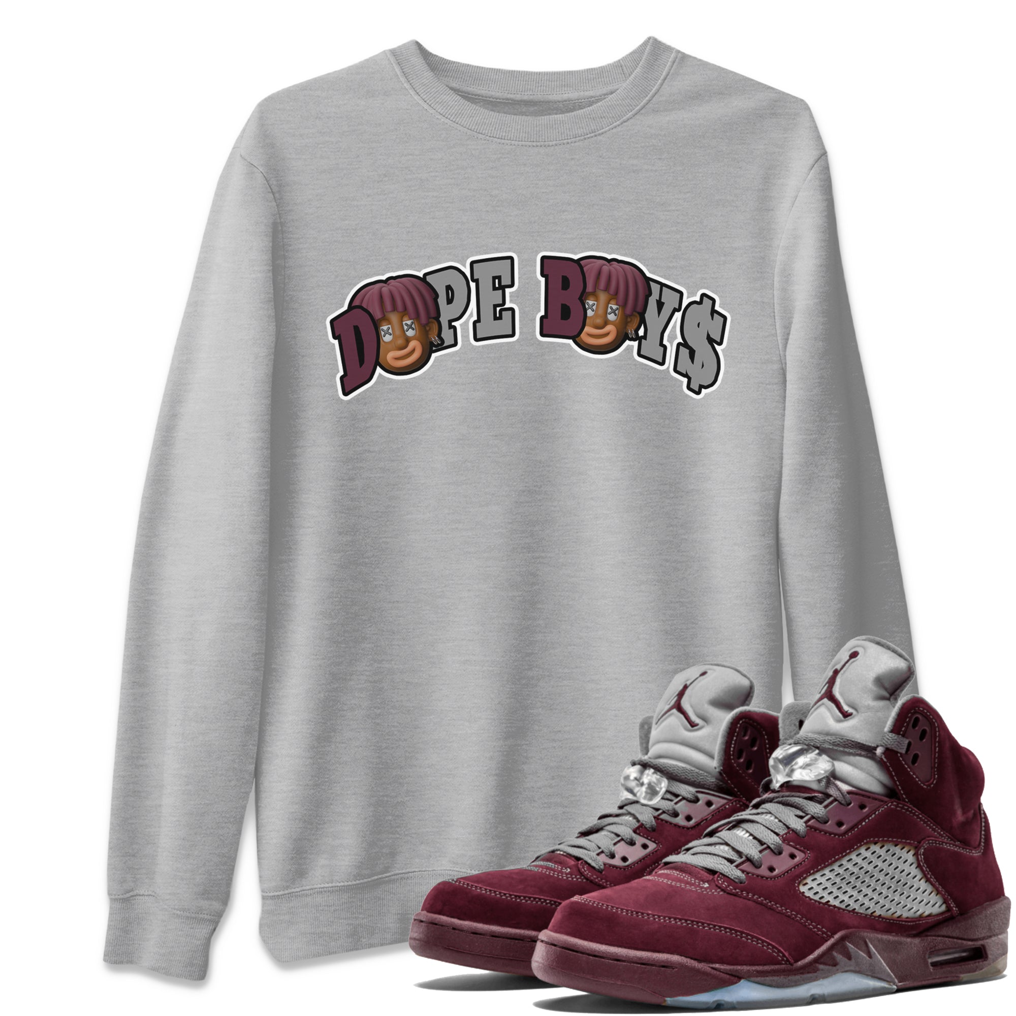 Air Jordan 5 Burgundy Sneaker Match Tees Dope Boys Sneaker Tees AJ5 Burgundy Sneaker Release Tees Unisex Shirts Heather Grey 1