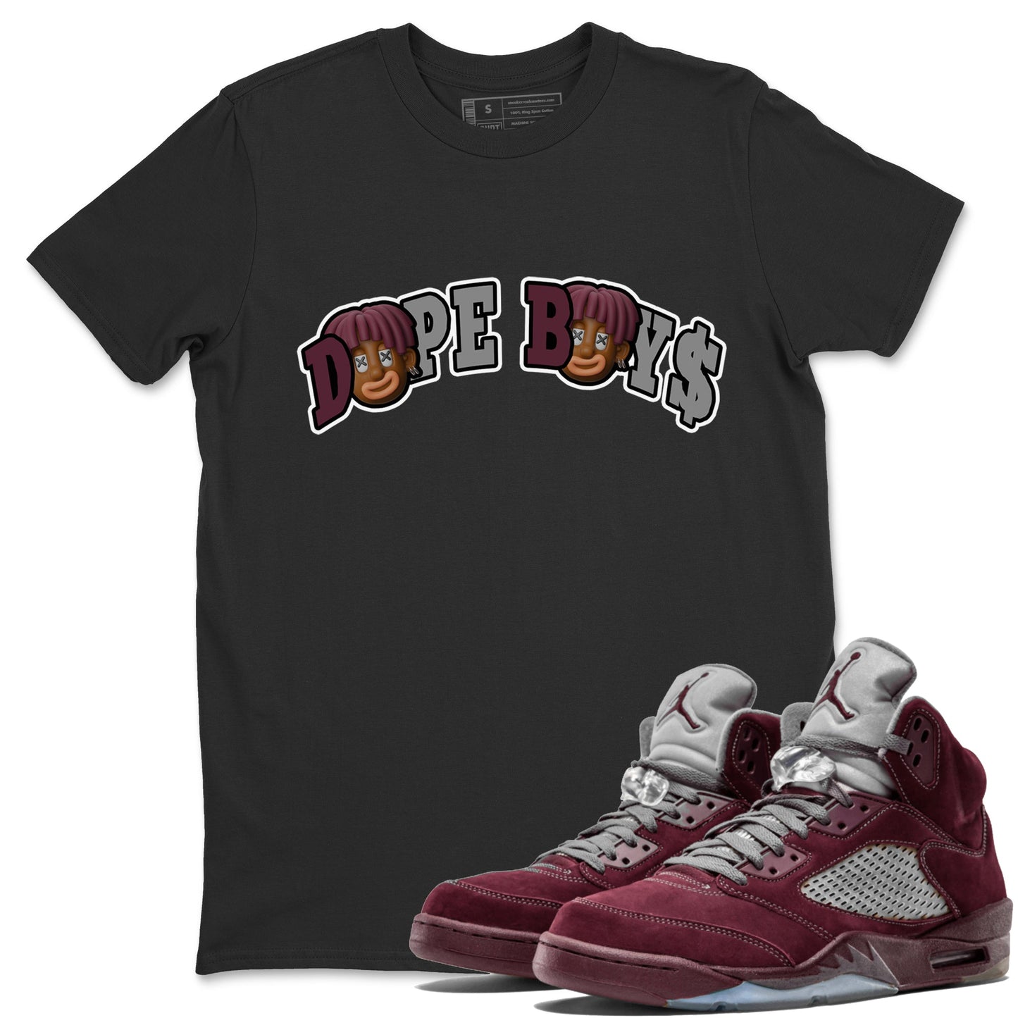 Air Jordan 5 Burgundy Sneaker Match Tees Dope Boys Sneaker Tees AJ5 Burgundy Sneaker Release Tees Unisex Shirts Black 1