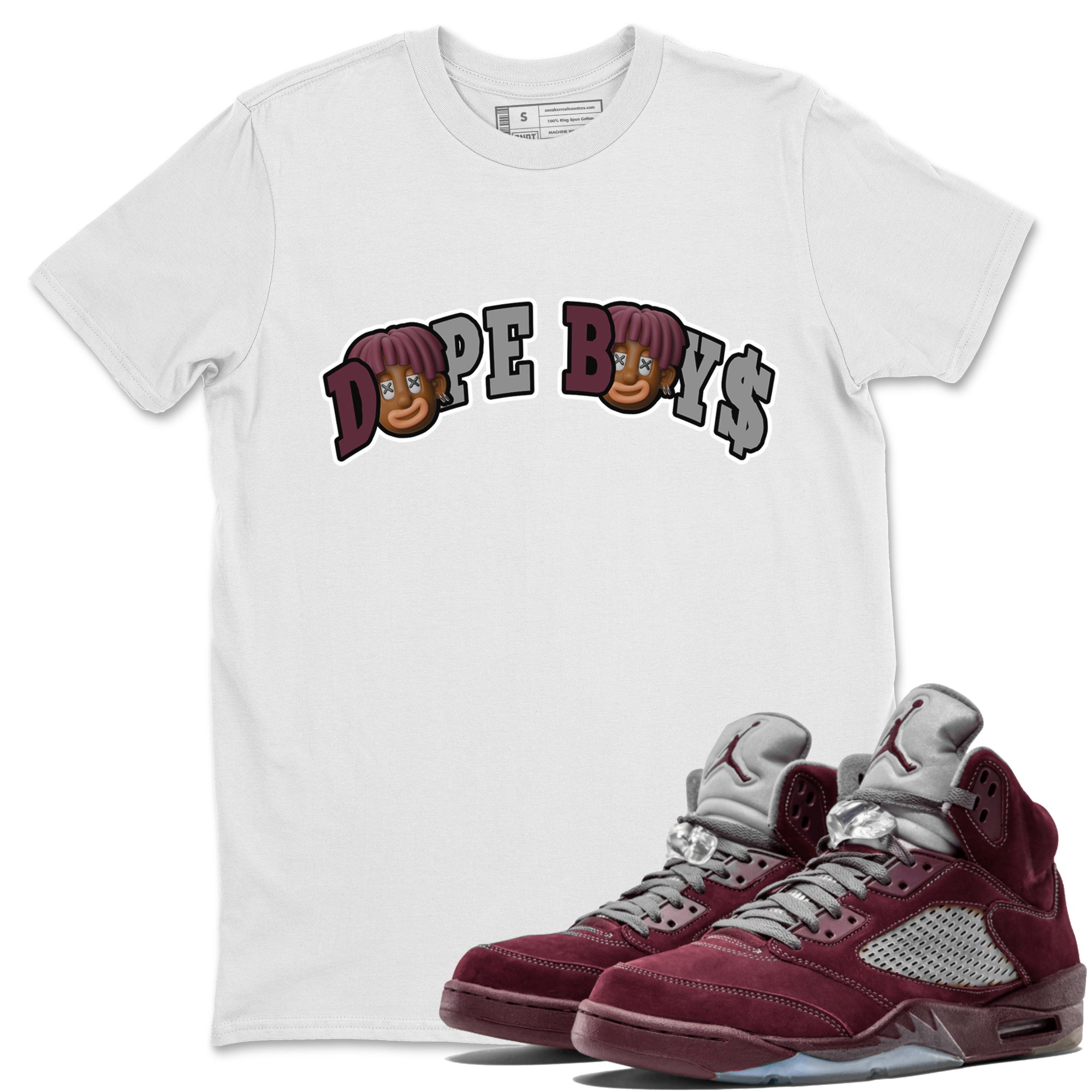 Air Jordan 5 Burgundy Sneaker Match Tees Dope Boys Sneaker Tees AJ5 Burgundy Sneaker Release Tees Unisex Shirts White 1