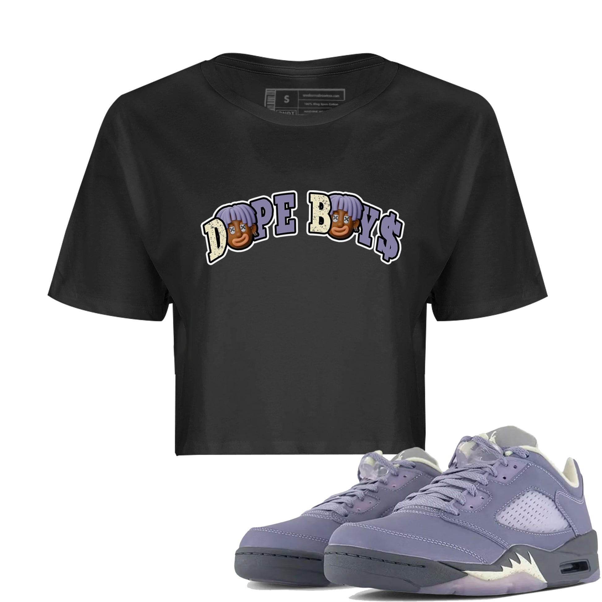 Air Jordan 5 Indigo Haze Sneaker Match Tees Dope Boys Sneaker Tees AJ5 Indigo Haze Sneaker Release Tees Women's Shirts Black 1