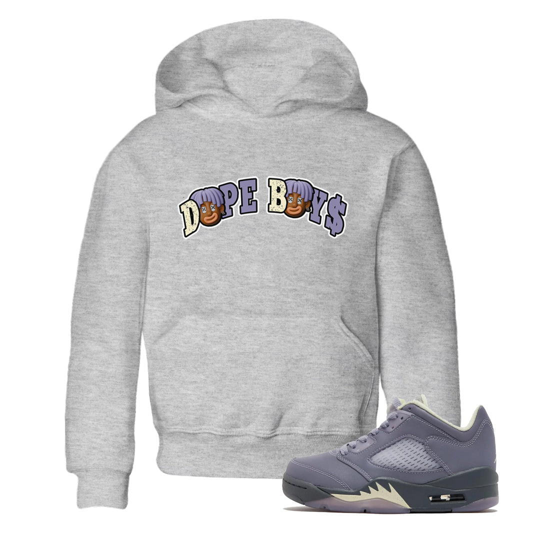 Air Jordan 5 Indigo Haze Sneaker Match Tees Dope Boys Sneaker Tees AJ5 Indigo Haze Sneaker Release Tees Kids Shirts Heather Grey 1