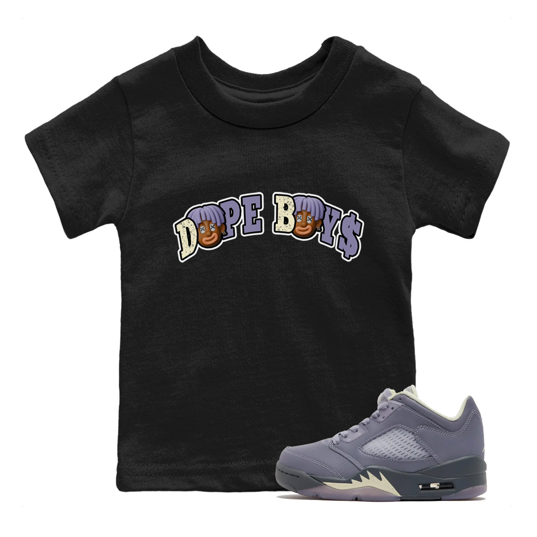 Air Jordan 5 Indigo Haze Sneaker Match Tees Dope Boys Sneaker Tees AJ5 Indigo Haze Sneaker Release Tees Kids Shirts Black 1