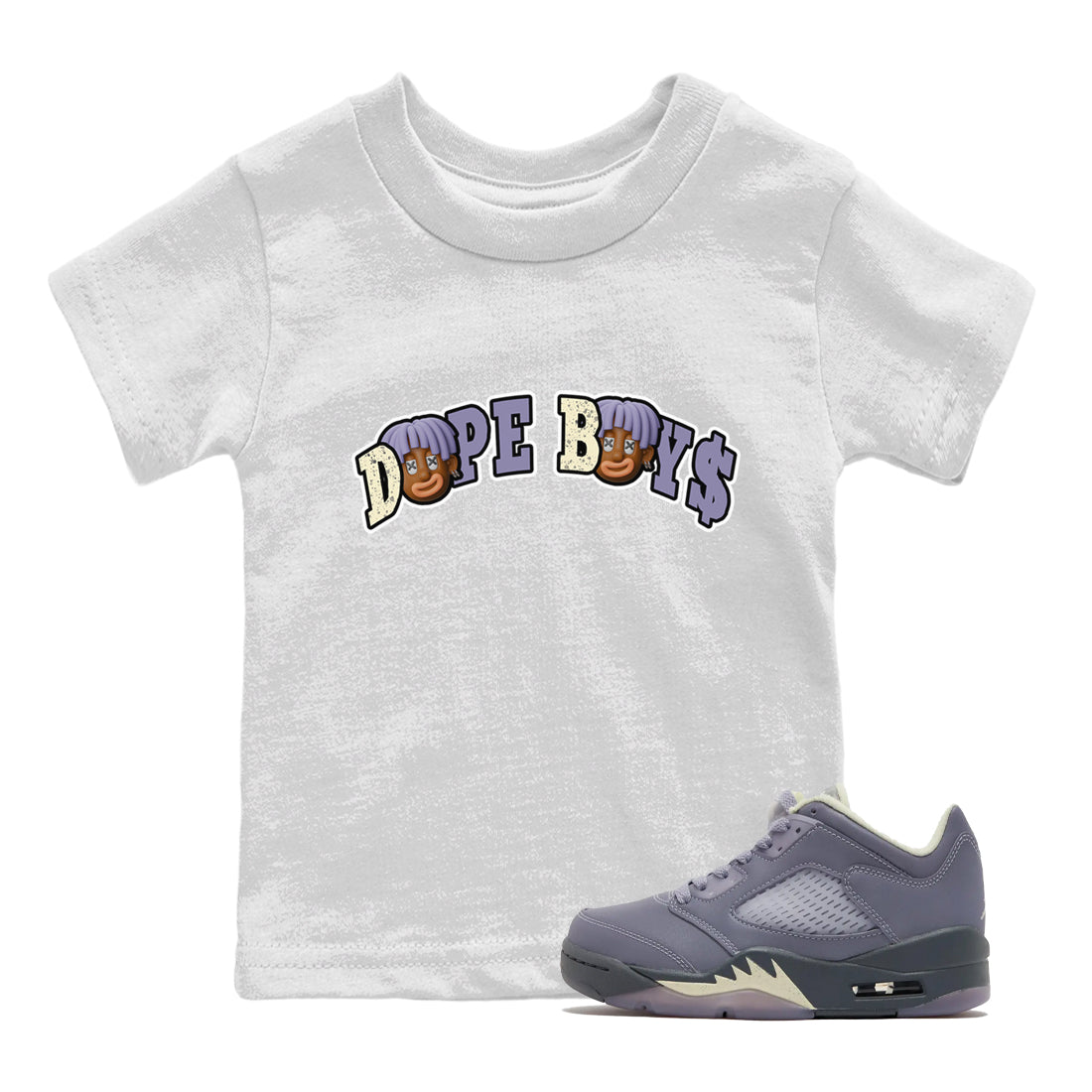 Air Jordan 5 Indigo Haze Sneaker Match Tees Dope Boys Sneaker Tees AJ5 Indigo Haze Sneaker Release Tees Kids Shirts White 1