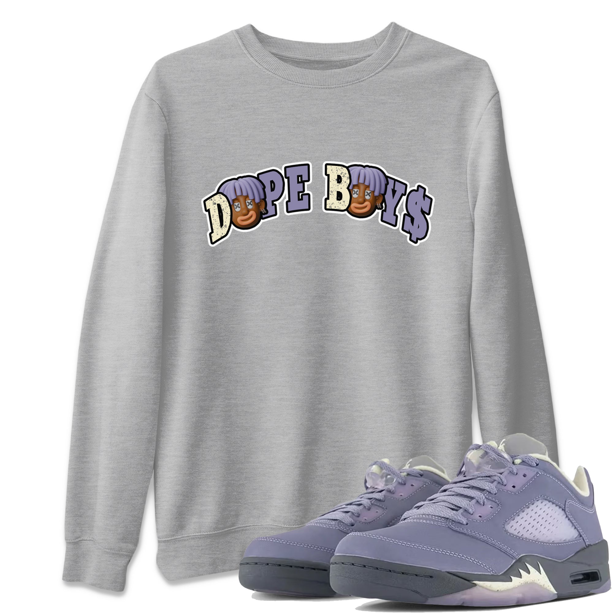 Air Jordan 5 Indigo Haze Sneaker Match Tees Dope Boys Sneaker Tees AJ5 Indigo Haze Sneaker Release Tees Unisex Shirts Heather Grey 1