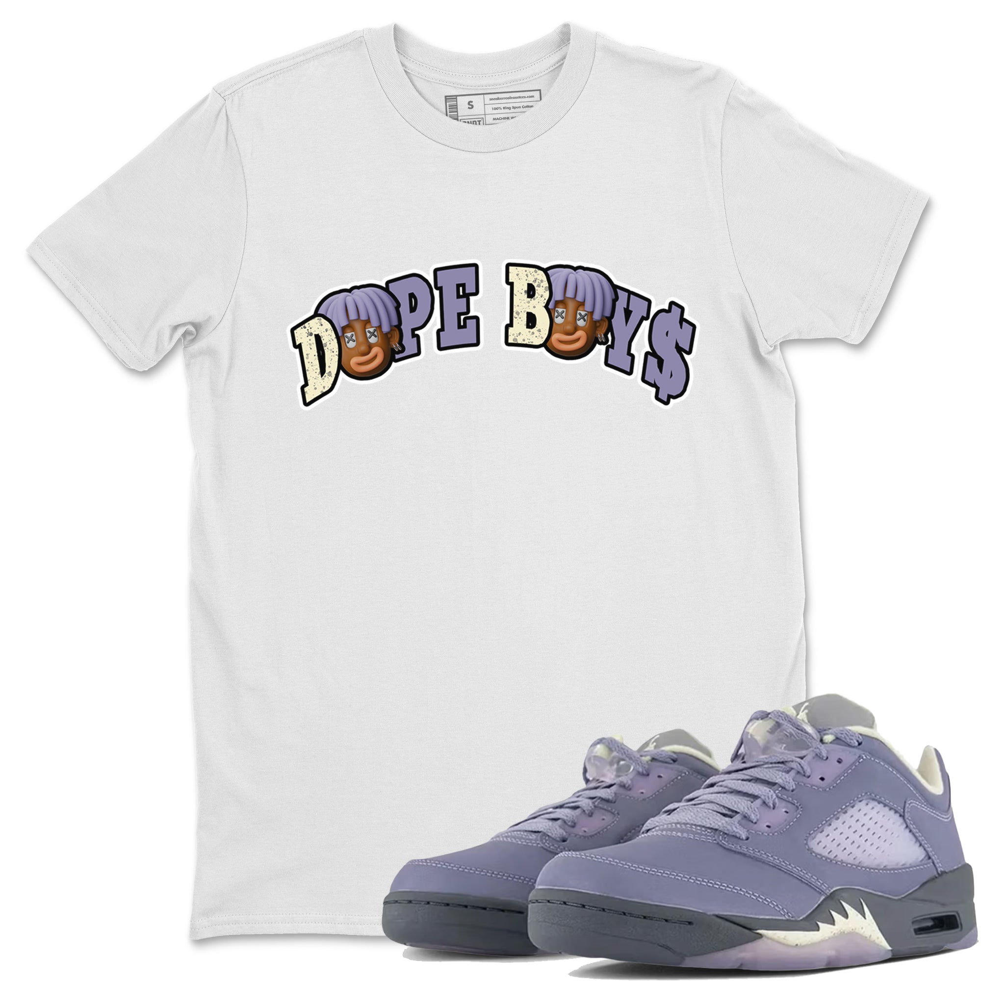 Air Jordan 5 Indigo Haze Sneaker Match Tees Dope Boys Sneaker Tees AJ5 Indigo Haze Sneaker Release Tees Unisex Shirts White 1