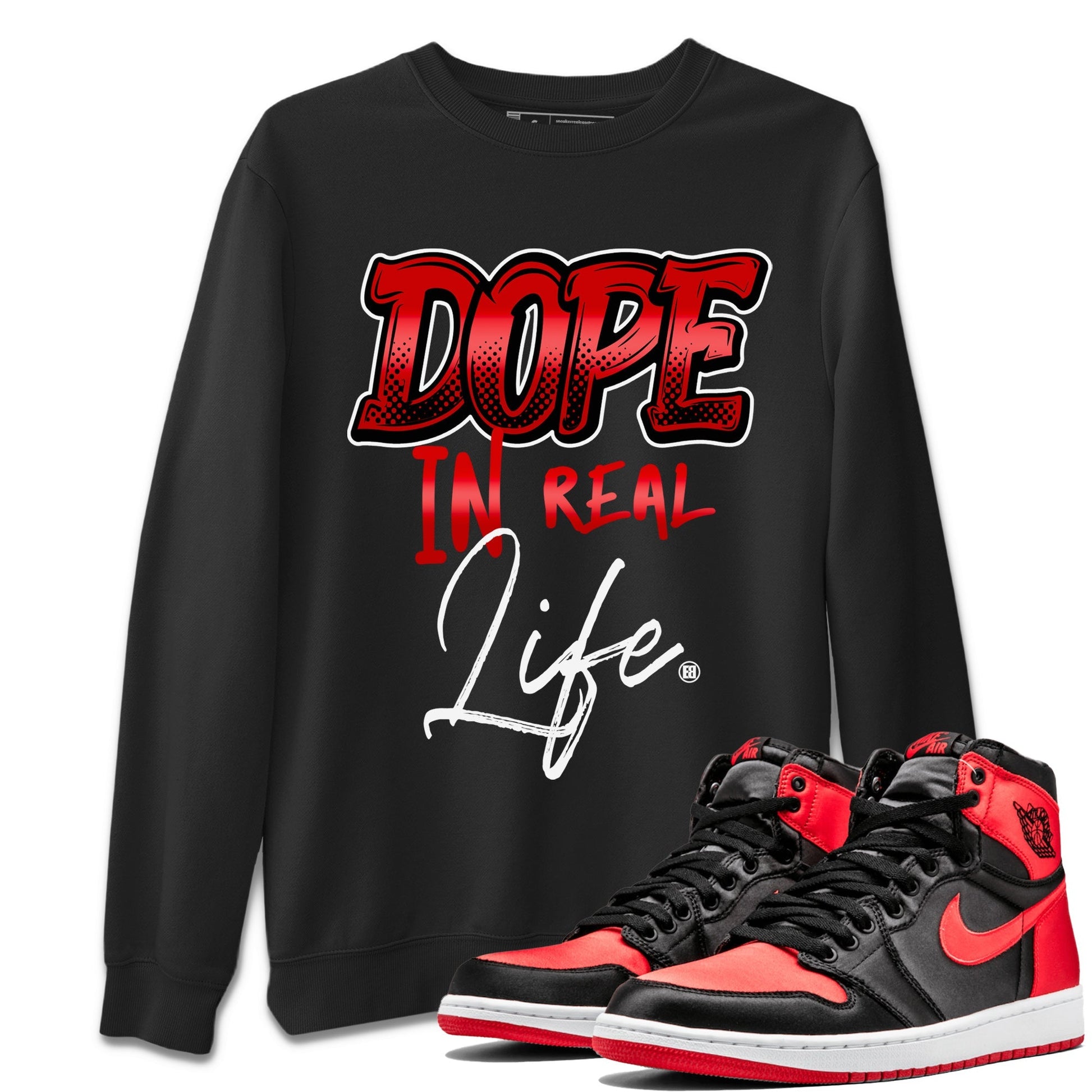 Air Jordan 1 Satin Bred Sneaker Match Tees Dope In Real Life Sneaker Tees Jordan 1 High OG Satin Bred Sneaker Release Tees Unisex Shirts Black 1