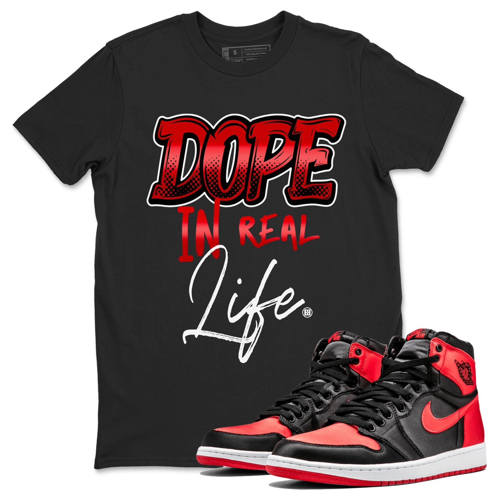 Air Jordan 1 Satin Bred Sneaker Match Tees Dope In Real Life Sneaker Tees Jordan 1 High OG Satin Bred Sneaker Release Tees Unisex Shirts Black 1