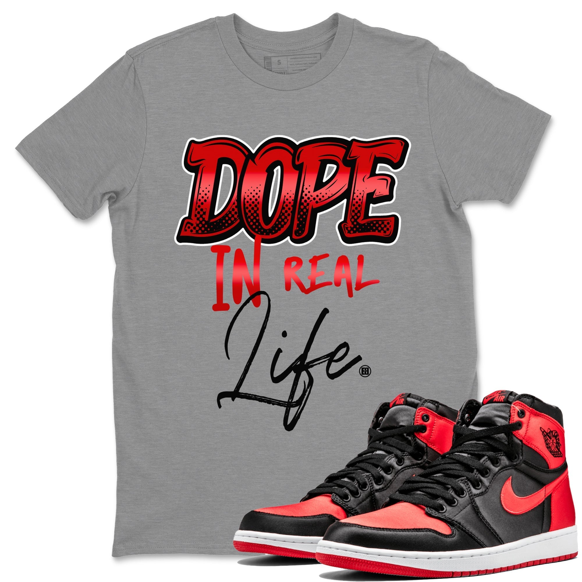 Air Jordan 1 Satin Bred Sneaker Match Tees Dope In Real Life Sneaker Tees Jordan 1 High OG Satin Bred Sneaker Release Tees Unisex Shirts Heather Grey 1