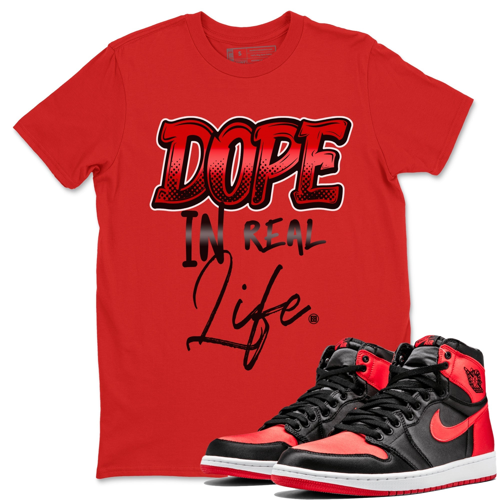 Air Jordan 1 Satin Bred Sneaker Match Tees Dope In Real Life Sneaker Tees Jordan 1 High OG Satin Bred Sneaker Release Tees Unisex Shirts Red 1