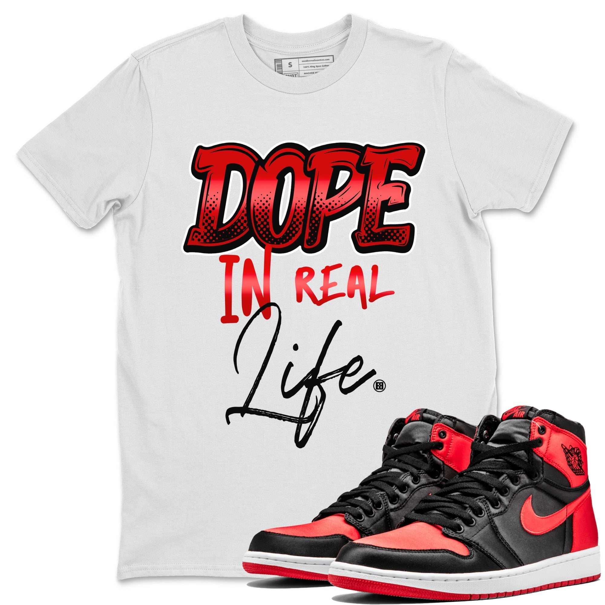 Air Jordan 1 Satin Bred Sneaker Match Tees Dope In Real Life Sneaker Tees Jordan 1 High OG Satin Bred Sneaker Release Tees Unisex Shirts White 1