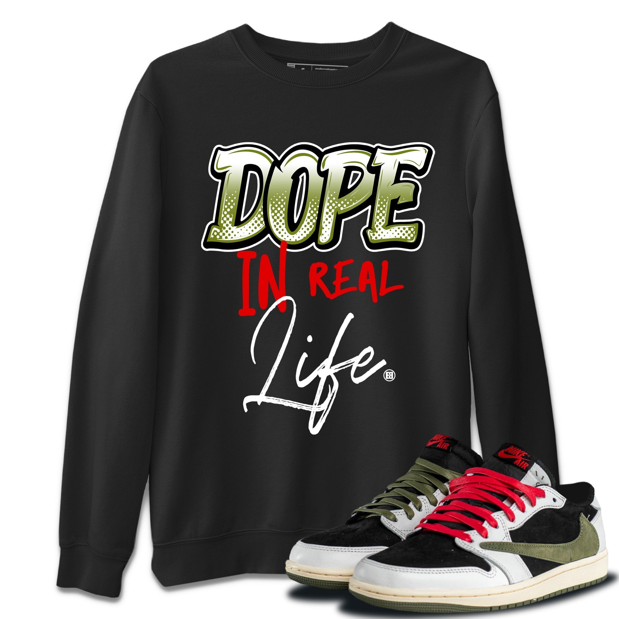 Air Jordan 1 Travis Scott Olive Sneaker Match Tees Dope In Real Life Streetwear Sneaker Shirt Air Jordan 1 Low x Travis Scott x Olive Sneaker Release Tees Unisex Shirts Black 1