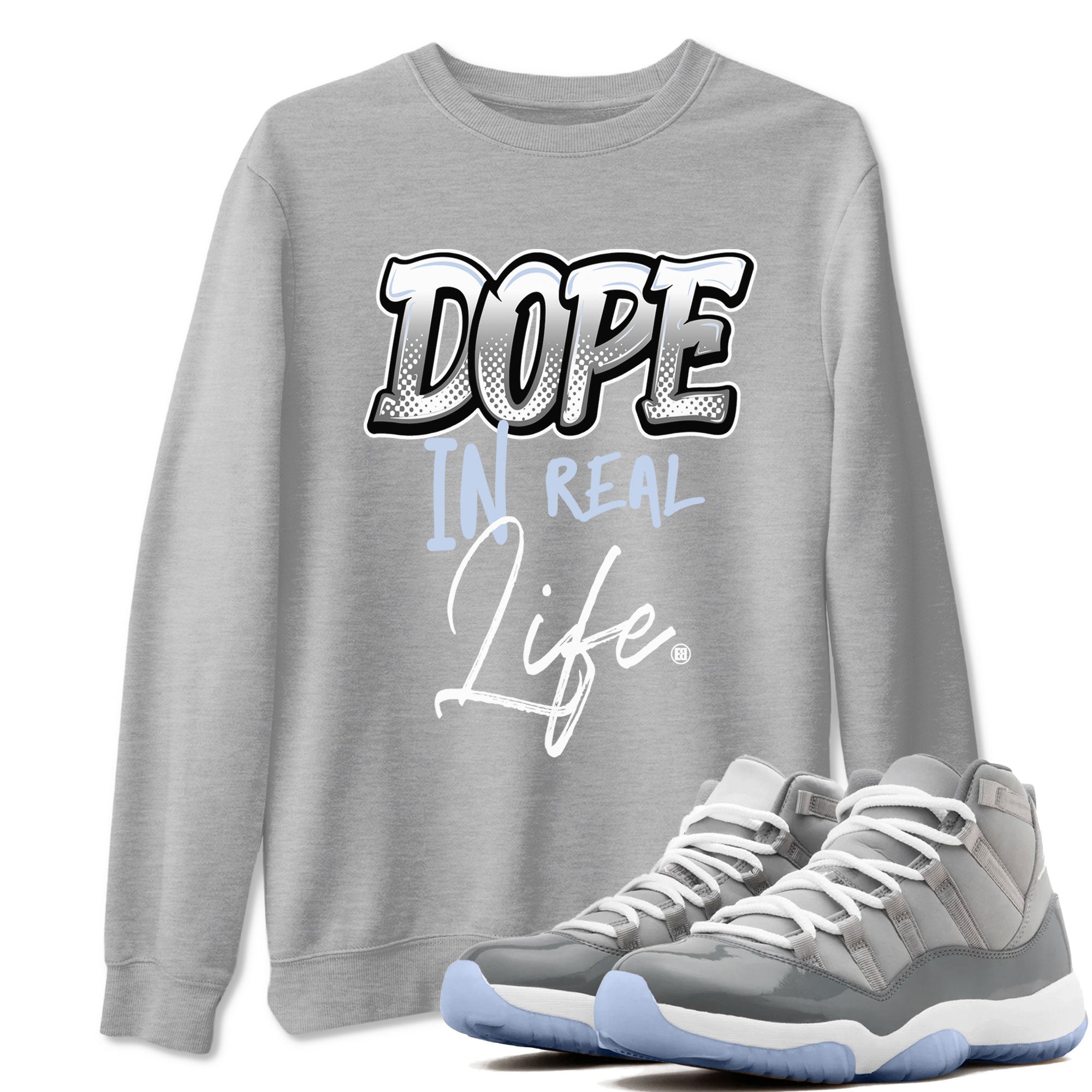 11s Cool Grey shirt to match jordans Dope In Real Life sneaker tees Air Jordan 11 Cool Grey Drip Gear Zone unisex cotton Heather Grey 1 crew neck shirt