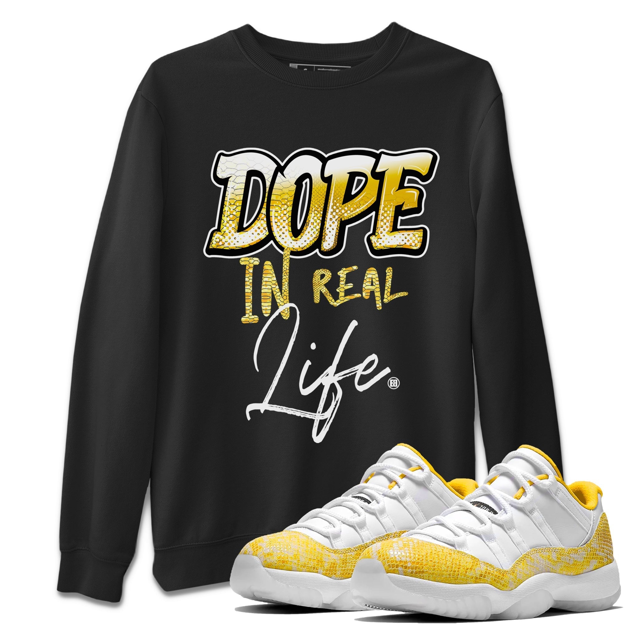 Air Jordan 11 Yellow Python Sneaker Match Tees Dope In Real Life Streetwear Sneaker Shirt Air Jordan 11 Yellow Snakeskin Sneaker Release Tees Unisex Shirts Black 1