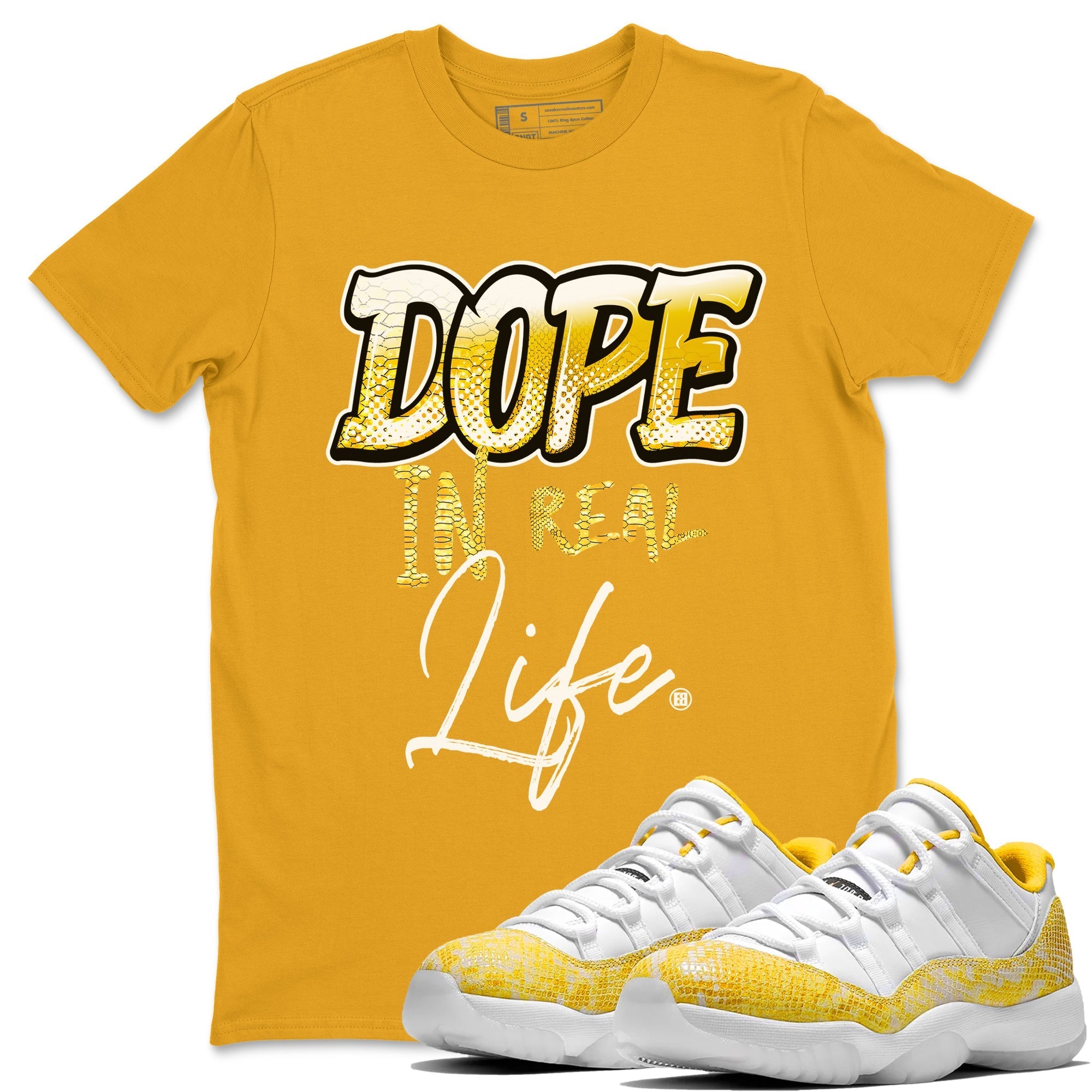 Air Jordan 11 Yellow Python Sneaker Match Tees Dope In Real Life Streetwear Sneaker Shirt Air Jordan 11 Yellow Snakeskin Sneaker Release Tees Unisex Shirts Gold 1
