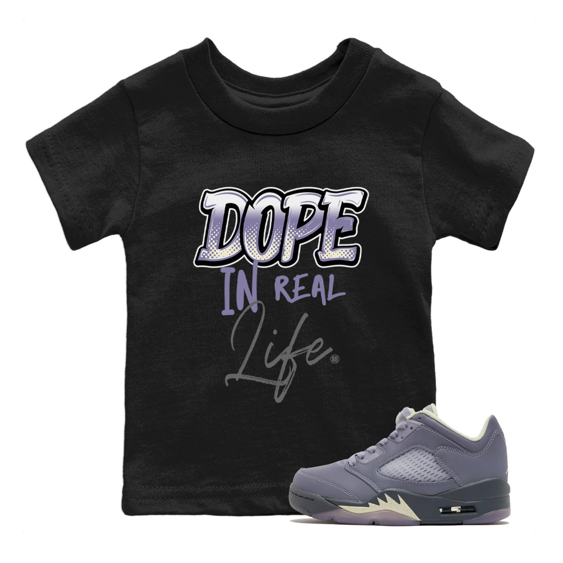 Air Jordan 5 Indigo Haze Sneaker Match Tees Dope In Real Life 5s Indigo Haze Tee Sneaker Release Tees Kids Shirts Black 1