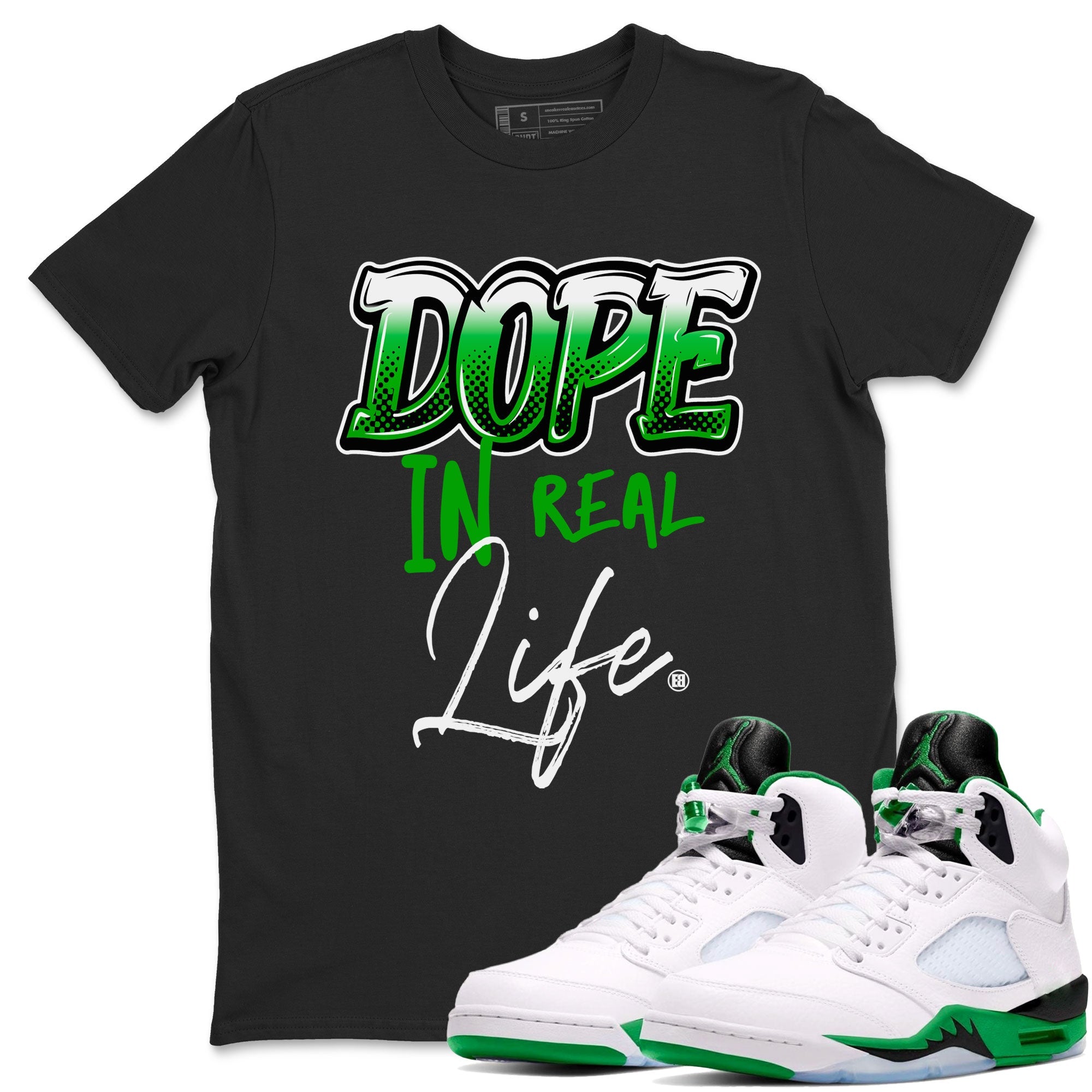 Jordan 5 Retro Lucky Green shirt to match jordans Dope In Real Life sneaker tees 5s Lucky Green Drip Gear Zone unisex cotton Black 1 crew neck shirt