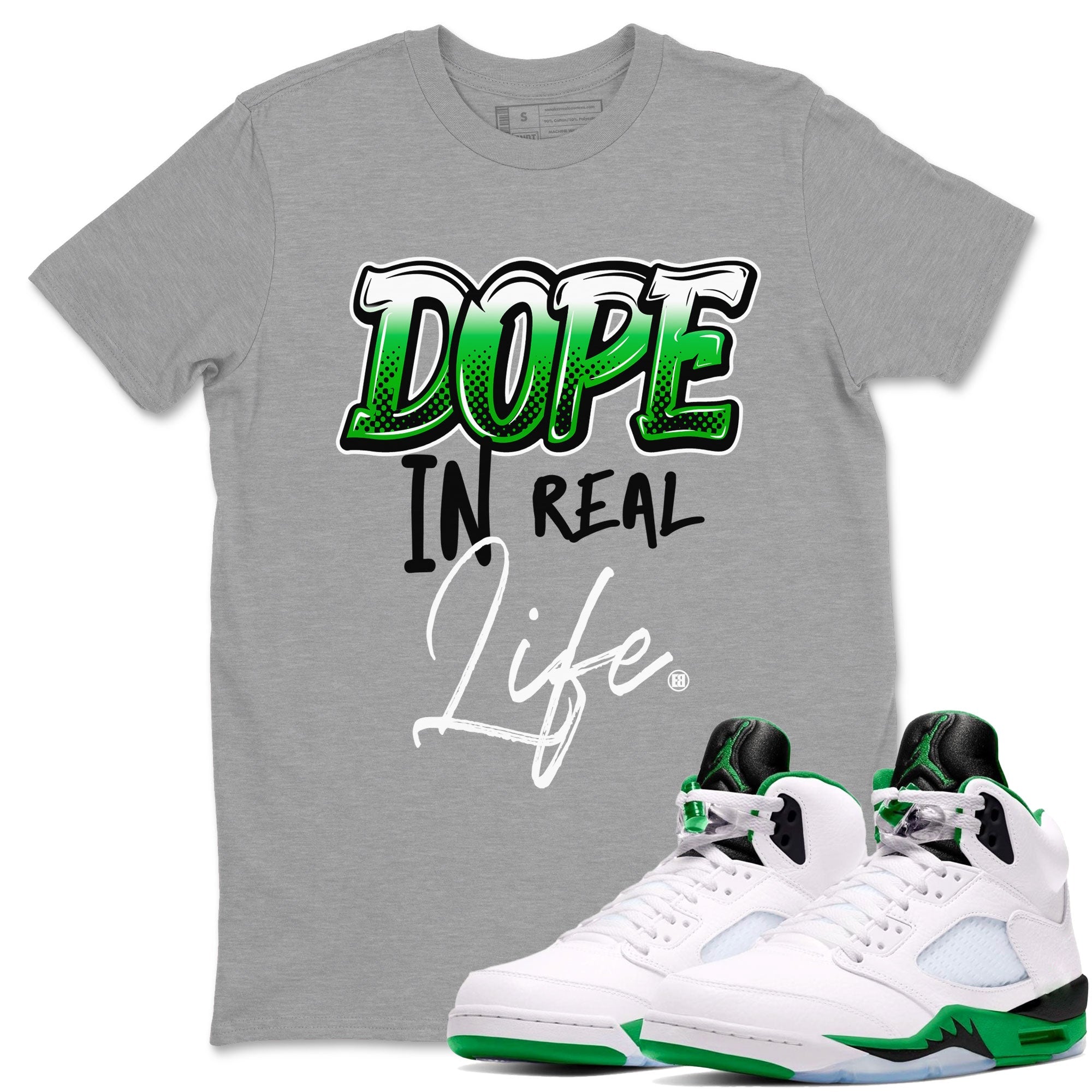 Jordan 5 Retro Lucky Green shirt to match jordans Dope In Real Life sneaker tees 5s Lucky Green Drip Gear Zone unisex cotton Heather Grey 1 crew neck shirt