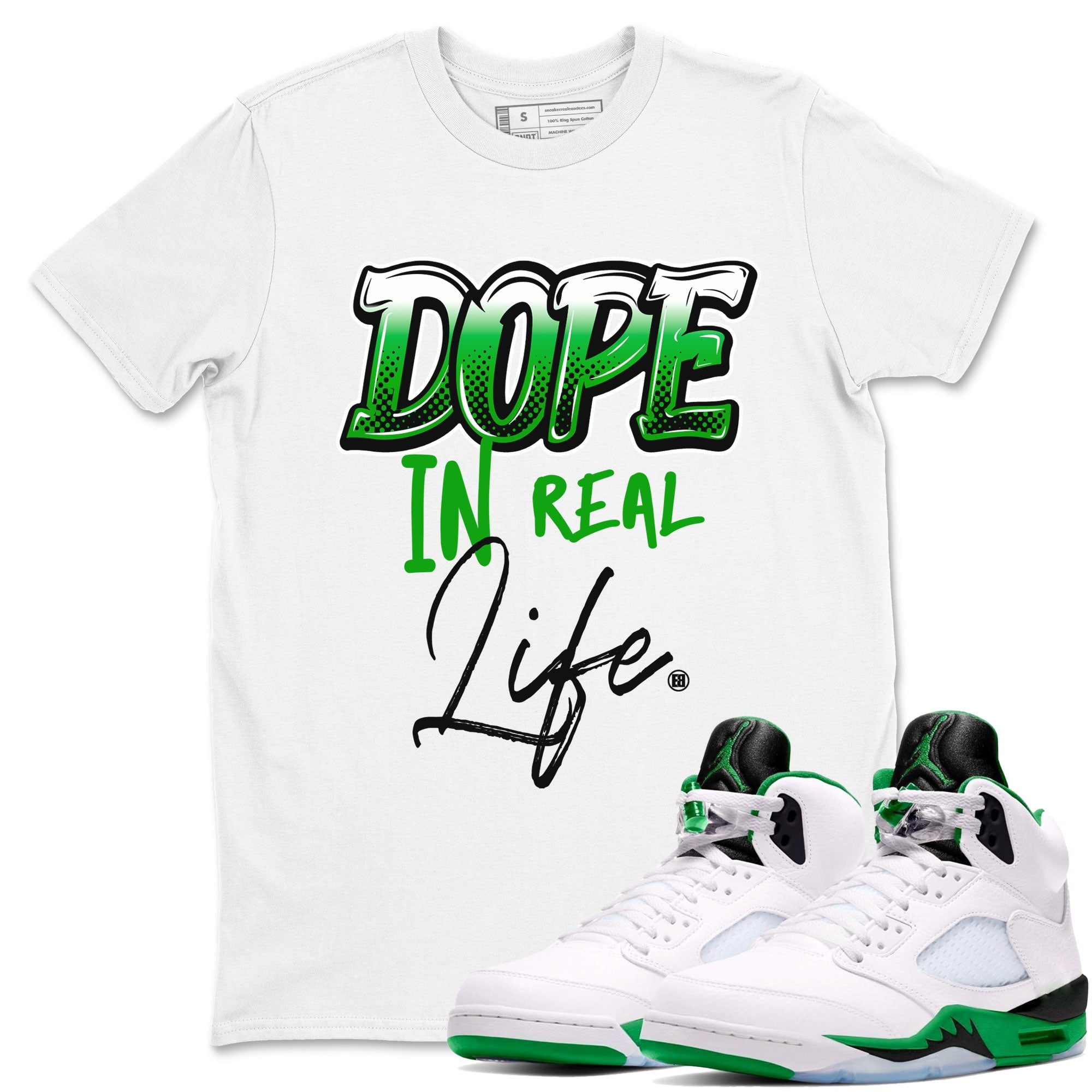 Jordan 5 Retro Lucky Green shirt to match jordans Dope In Real Life sneaker tees 5s Lucky Green Drip Gear Zone unisex cotton White 1 crew neck shirt