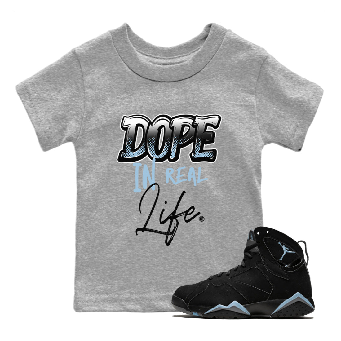 Air Jordan 7 Chambray Sneaker Match Tees Dope In Real Life Streetwear Sneaker Shirt AJ7 Chambray Drip Gear Zone Sneaker Matching Clothing Kids Shirts Heather Grey 1