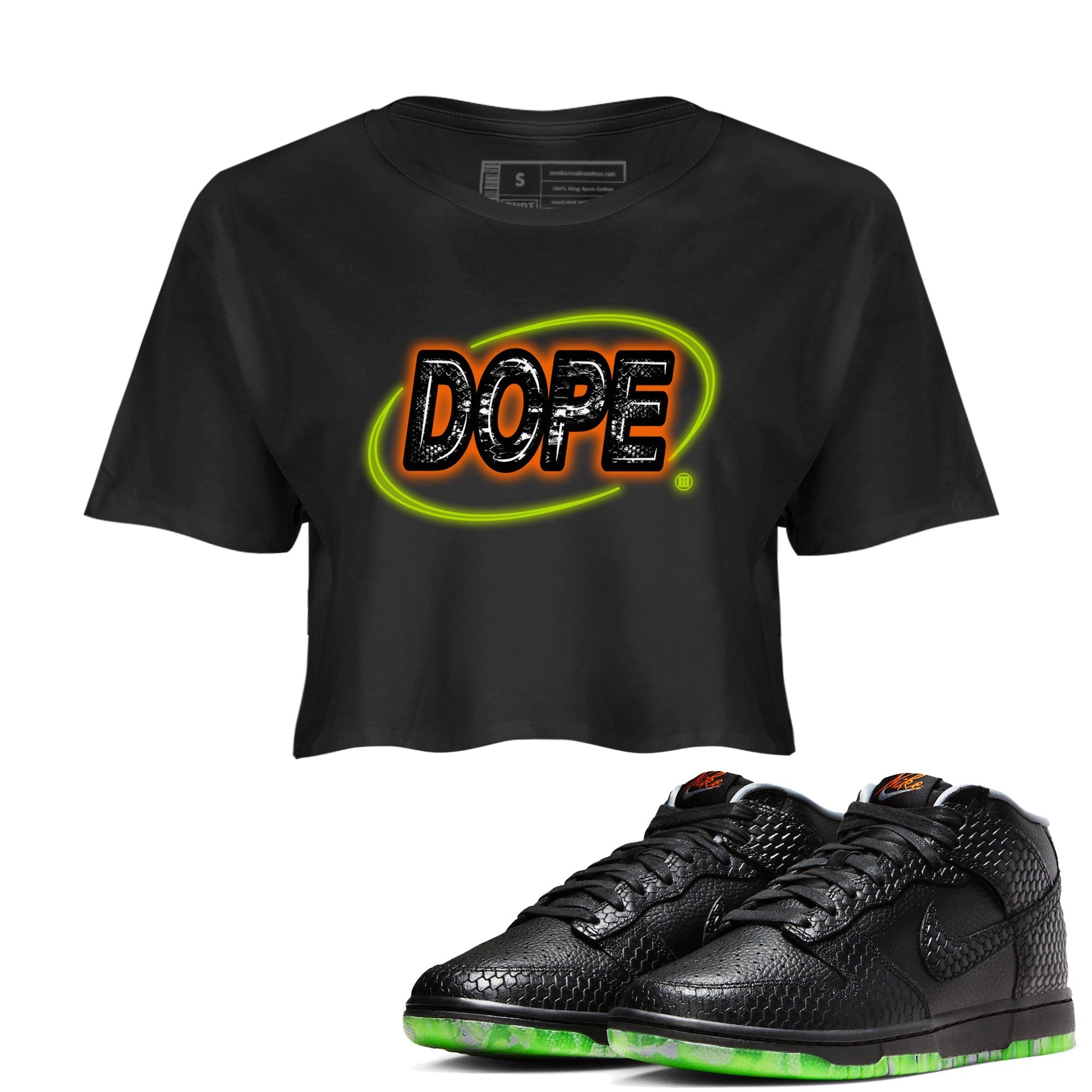 Nike Dunk Mid Halloween shirt to match jordans Dope Neon Sign sneaker tees Dunk Mid Halloween Drip Gear Zone Black 1 Crop T-Shirt