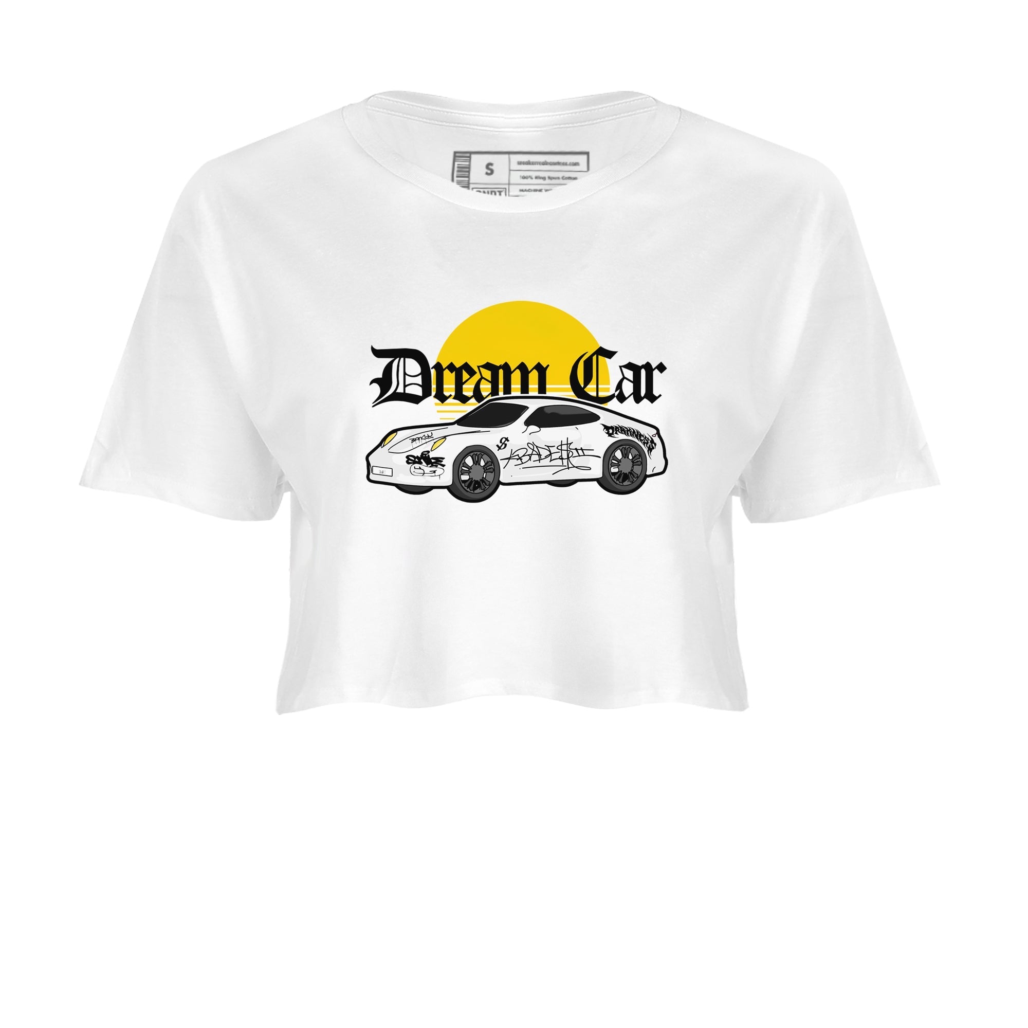 Air Jordan 1 Yellow Ochre shirt to match jordans Dream Car sneaker tees streetwear brand AJ1 Yellow Ochre Drip Gear Zone Brand White 2 crop length shirt
