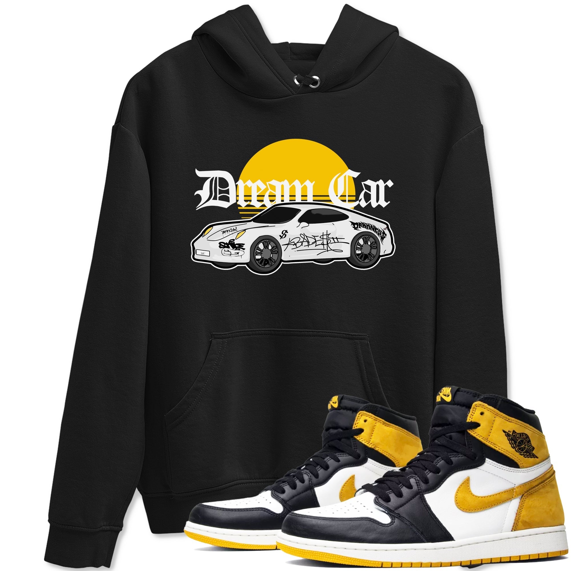 Air Jordan 1 Yellow Ochre shirt to match jordans Dream Car sneaker tees streetwear brand AJ1 Yellow Ochre Drip Gear Zone Brand unisex cotton Black 1 crew neck shirt