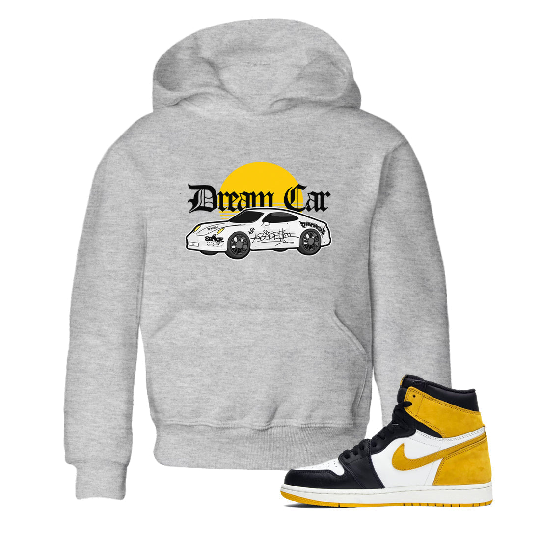Air Jordan 1 Yellow Ochre shirt to match jordans Dream Car sneaker tees streetwear brand AJ1 Yellow Ochre Drip Gear Zone Brand baby toddler Heather Grey 1 cotton Shirt