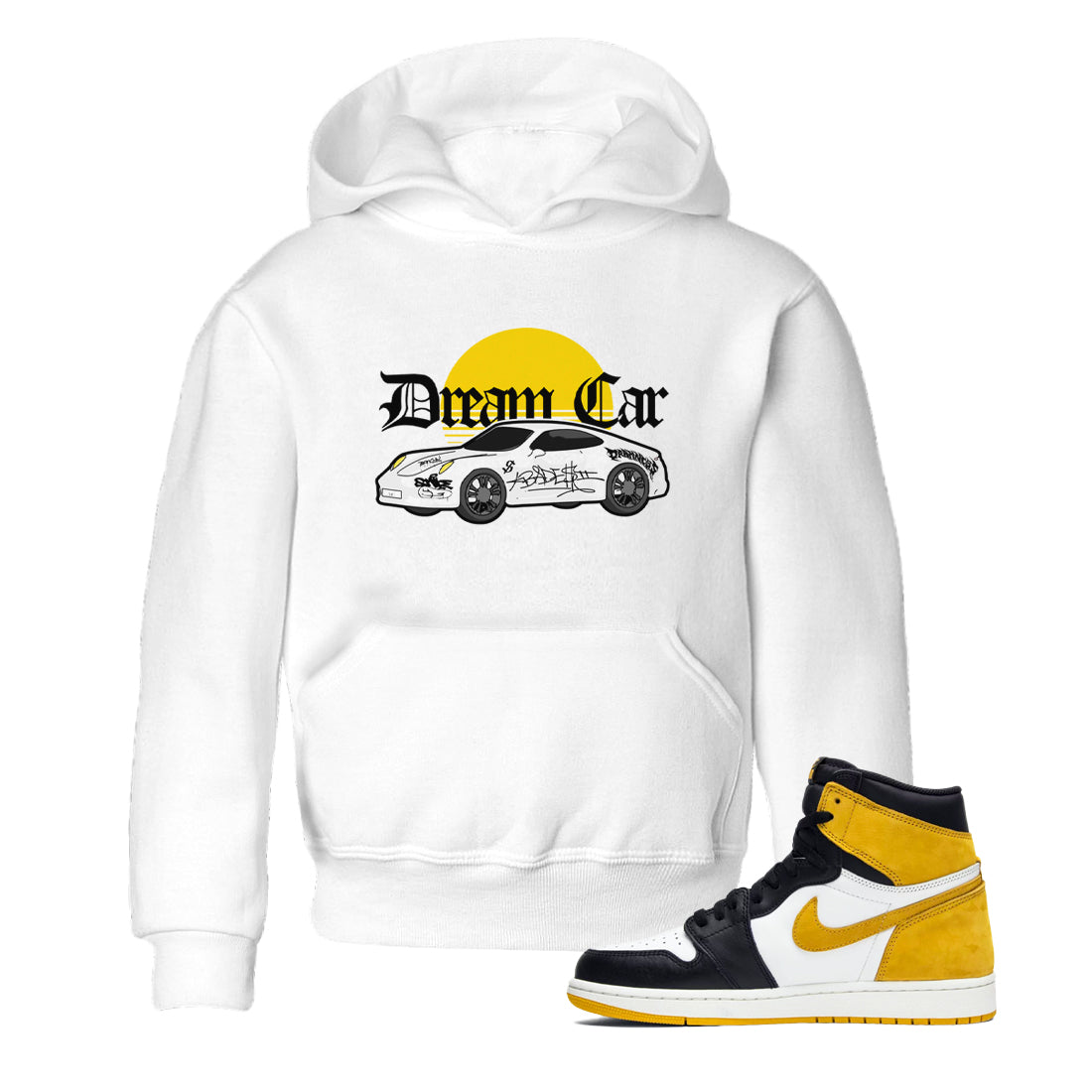 Air Jordan 1 Yellow Ochre shirt to match jordans Dream Car sneaker tees streetwear brand AJ1 Yellow Ochre Drip Gear Zone Brand baby toddler White 1 cotton Shirt