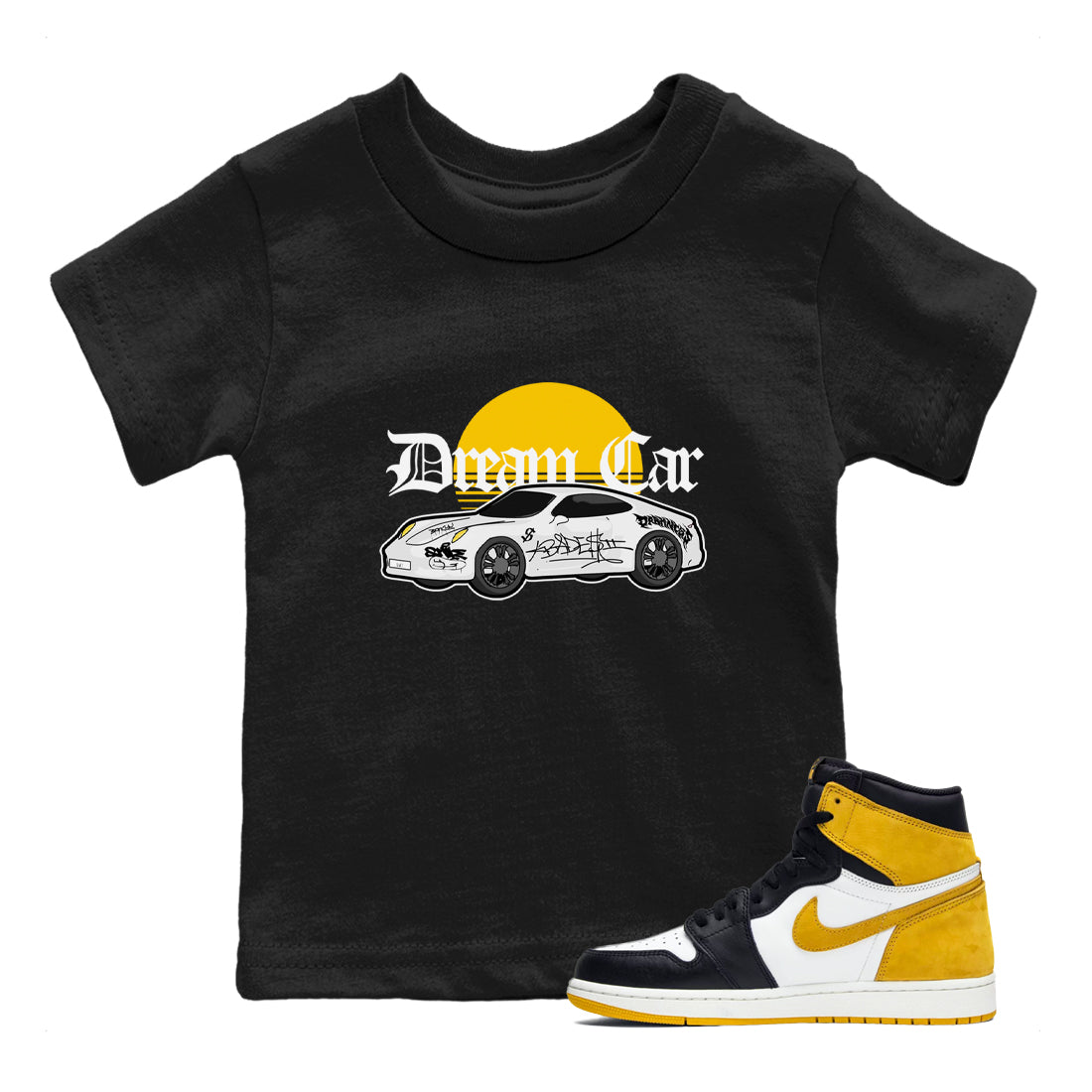 Air Jordan 1 Yellow Ochre shirt to match jordans Dream Car sneaker tees streetwear brand AJ1 Yellow Ochre Drip Gear Zone Brand baby toddler Black 1 cotton Shirt
