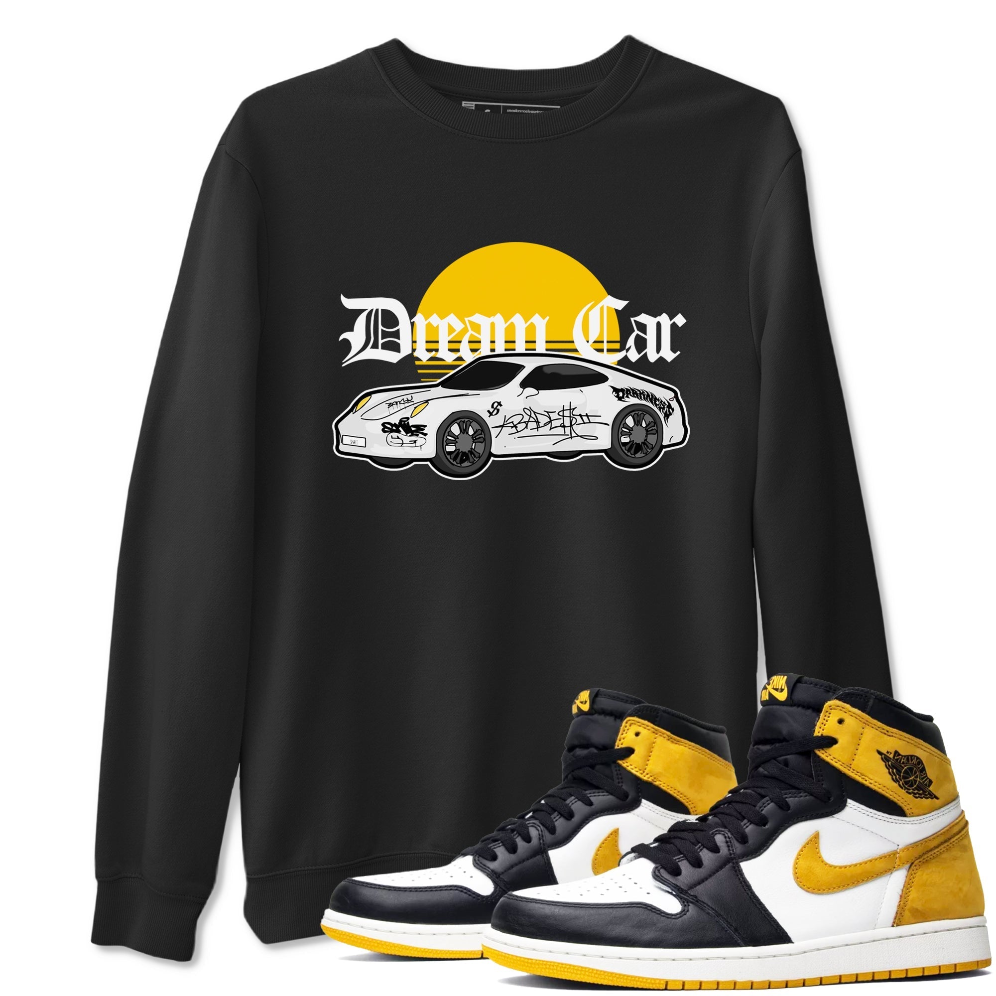 Air Jordan 1 Yellow Ochre shirt to match jordans Dream Car sneaker tees streetwear brand AJ1 Yellow Ochre Drip Gear Zone Brand unisex cotton Black 1 crew neck shirt