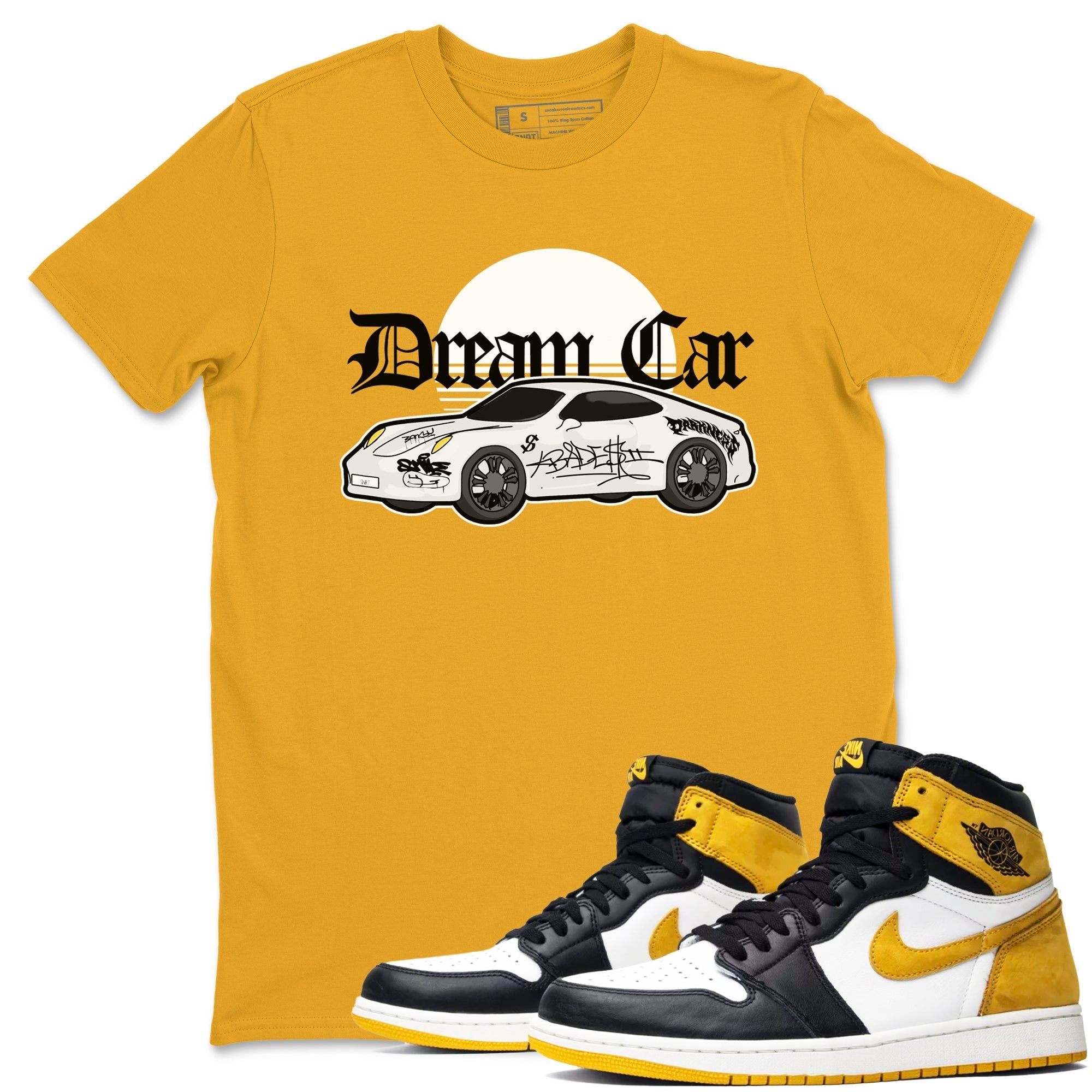 Air Jordan 1 Yellow Ochre shirt to match jordans Dream Car sneaker tees streetwear brand AJ1 Yellow Ochre Drip Gear Zone Brand unisex cotton Gold 1 crew neck shirt