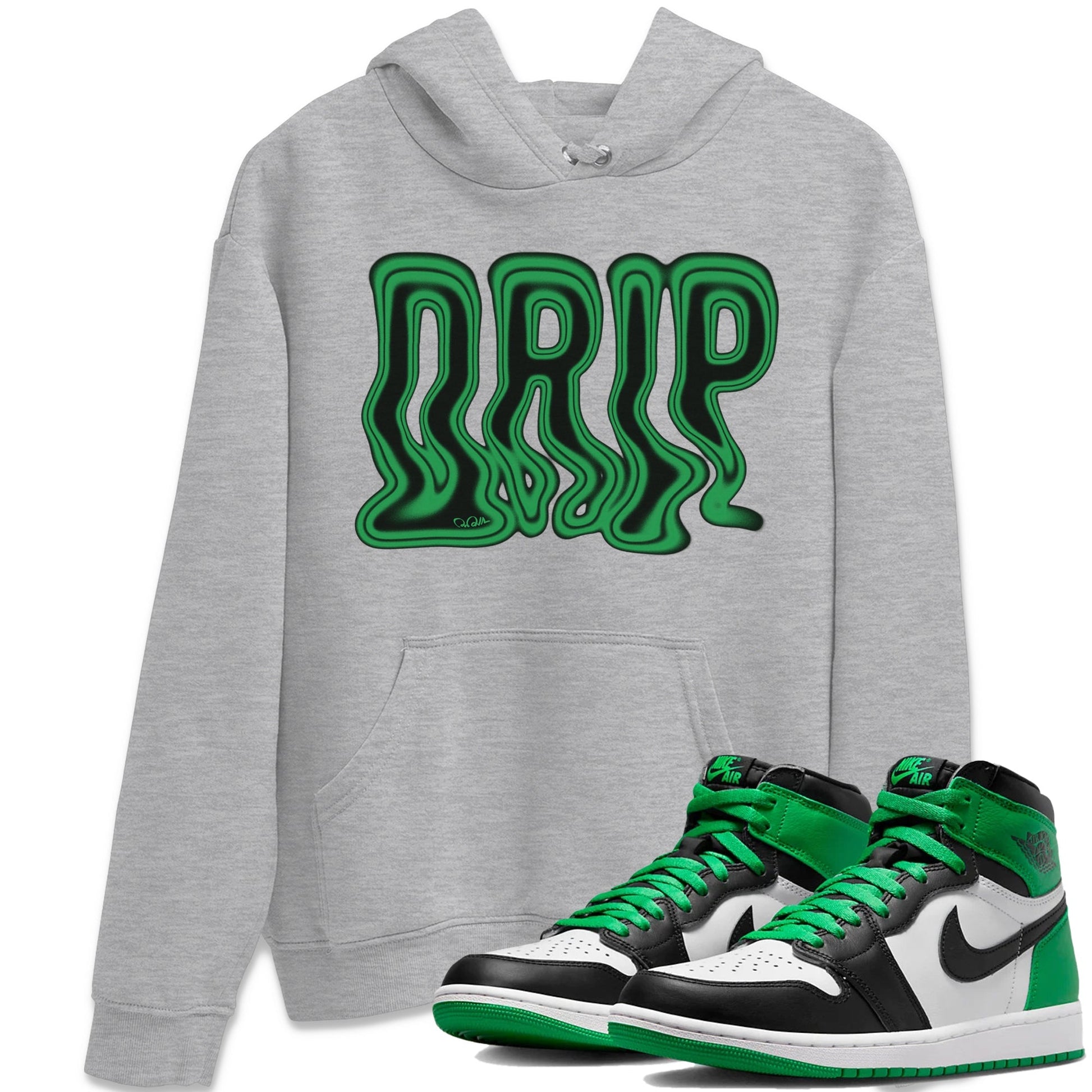 Air Jordan 1 Celtics Sneaker Tees Drip Gear Zone Drip Sneaker Tees AJ1 High OG Lucky Green Shirt Unisex Shirts Heather Grey 1