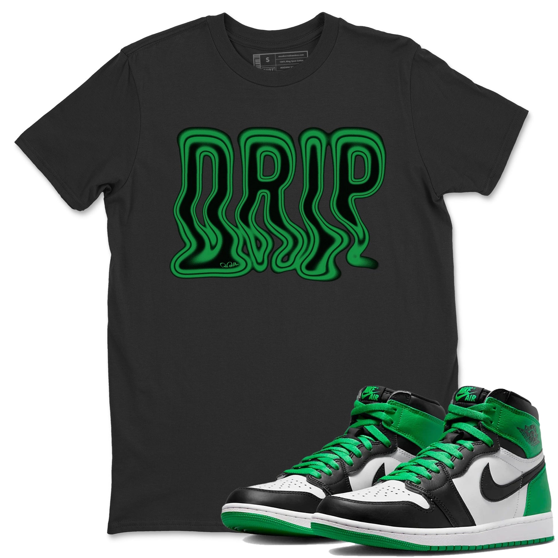 Air Jordan 1 Celtics Sneaker Tees Drip Gear Zone Drip Sneaker Tees AJ1 High OG Lucky Green Shirt Unisex Shirts Black 1