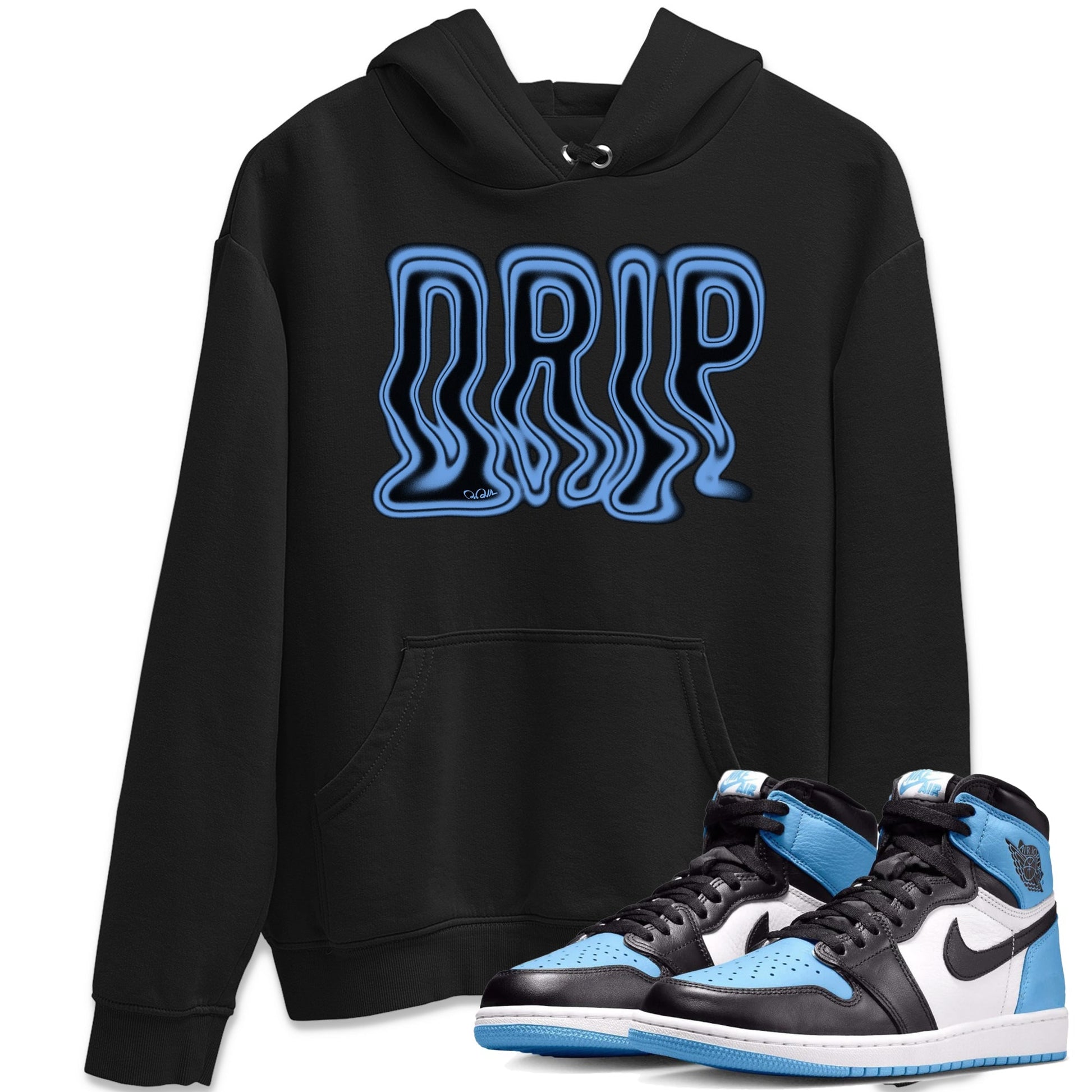 Air Jordan 1 University Blue Sneaker Match Tees Drip Sneaker Tees AJ1 OG High University Blue Sneaker Release Tees Unisex Shirts Black 1
