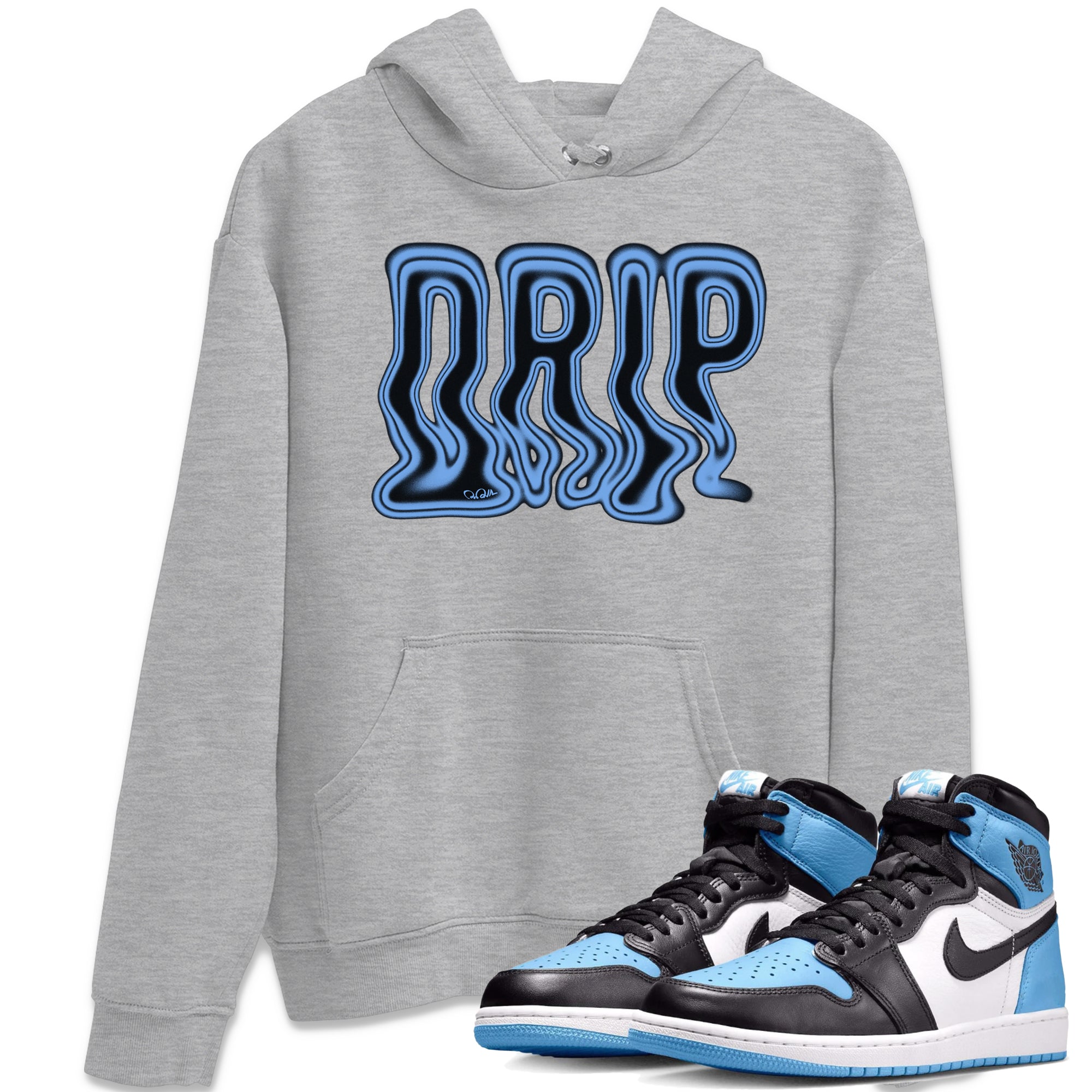 Air Jordan 1 University Blue Sneaker Match Tees Drip Sneaker Tees AJ1 OG High University Blue Sneaker Release Tees Unisex Shirts Heather Grey 1