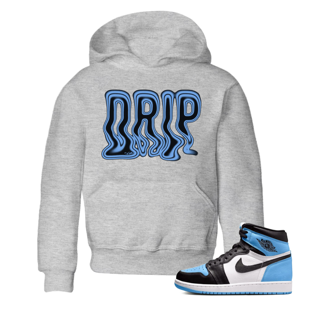 Air Jordan 1 University Blue Sneaker Match Tees Drip Sneaker Tees AJ1 OG High University Blue Sneaker Release Tees Kids Shirts Heather Grey 1