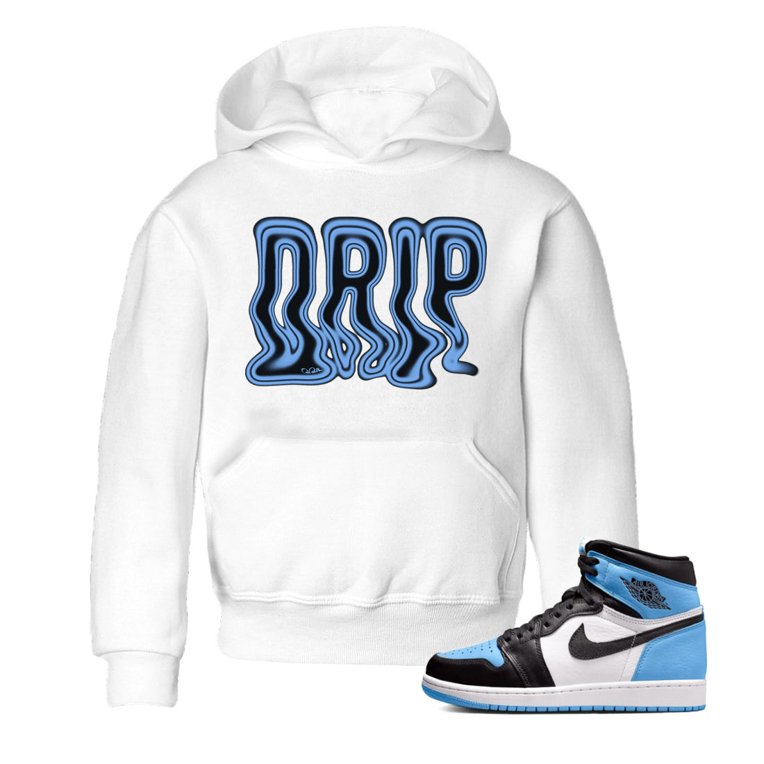 Air Jordan 1 University Blue Sneaker Match Tees Drip Sneaker Tees AJ1 OG High University Blue Sneaker Release Tees Kids Shirts White 1