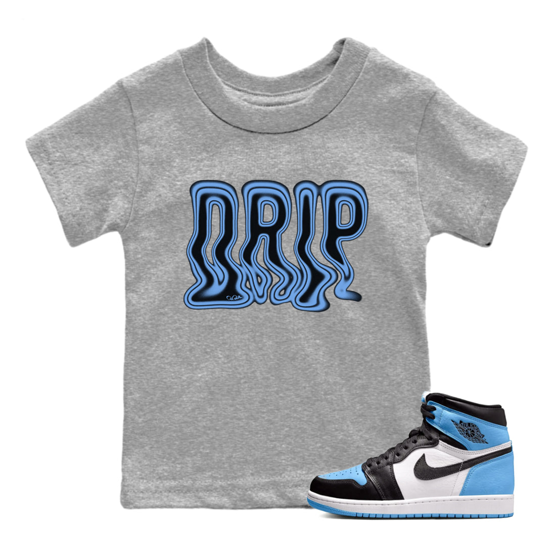 Air Jordan 1 University Blue Drip Baby and Kids Sneaker Tees AJ1 OG High University Blue Kids Sneaker Tees Size Chart