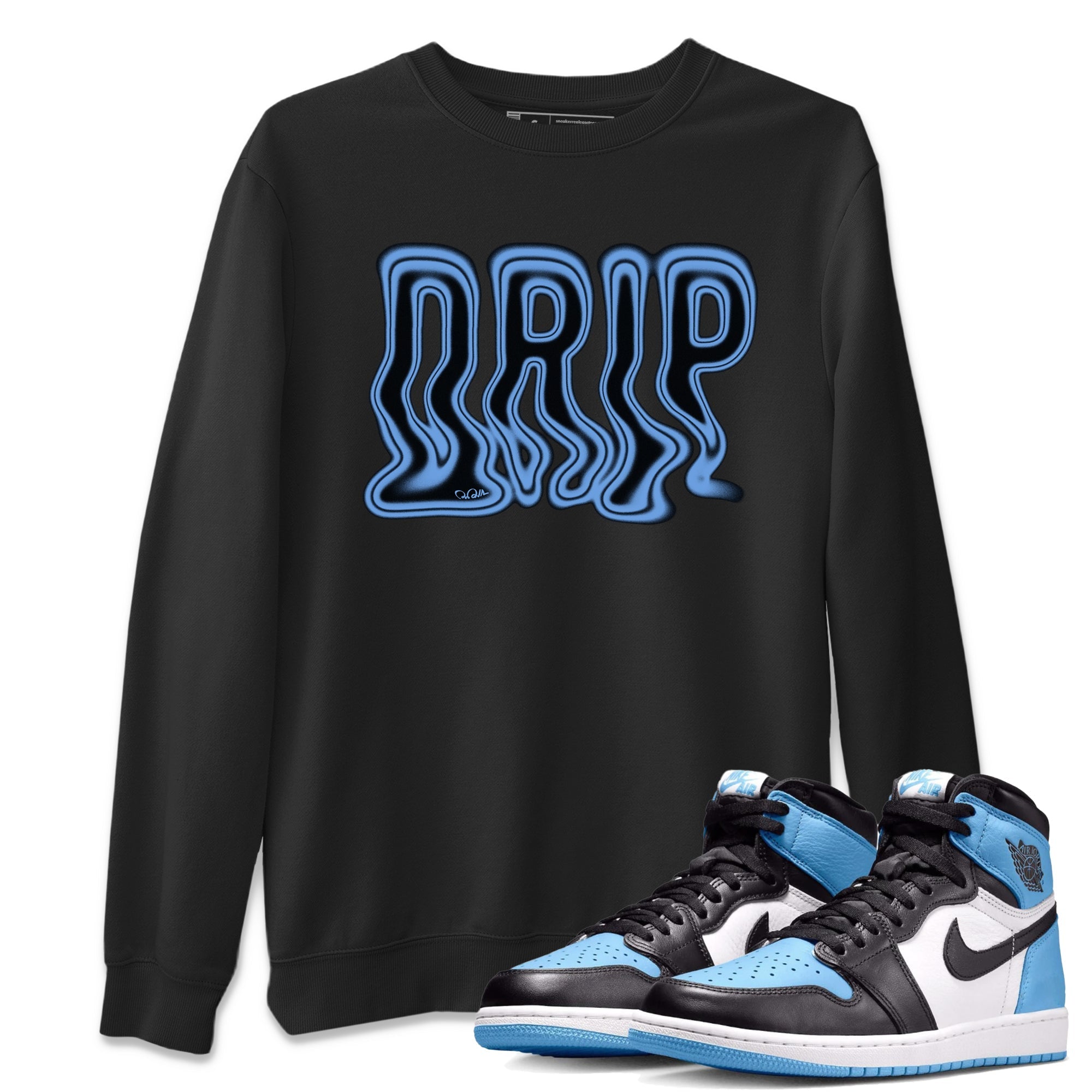 Air Jordan 1 University Blue Drip Crew Neck Sneaker Tees AJ1 OG High University Blue Sneaker T-Shirts Washing and Care Tip