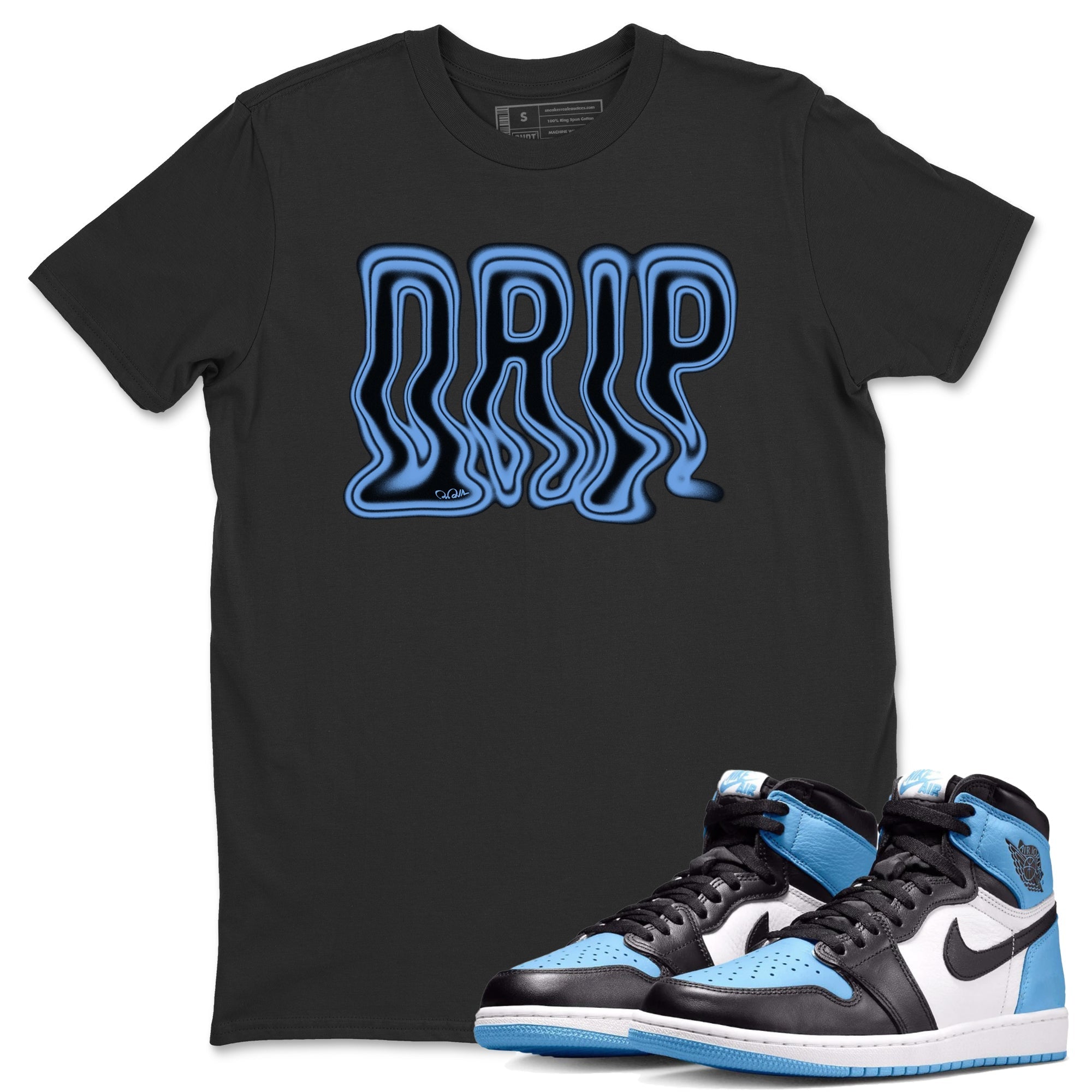 Air Jordan 1 University Blue Sneaker Match Tees Drip Sneaker Tees AJ1 OG High University Blue Sneaker Release Tees Unisex Shirts Black 1