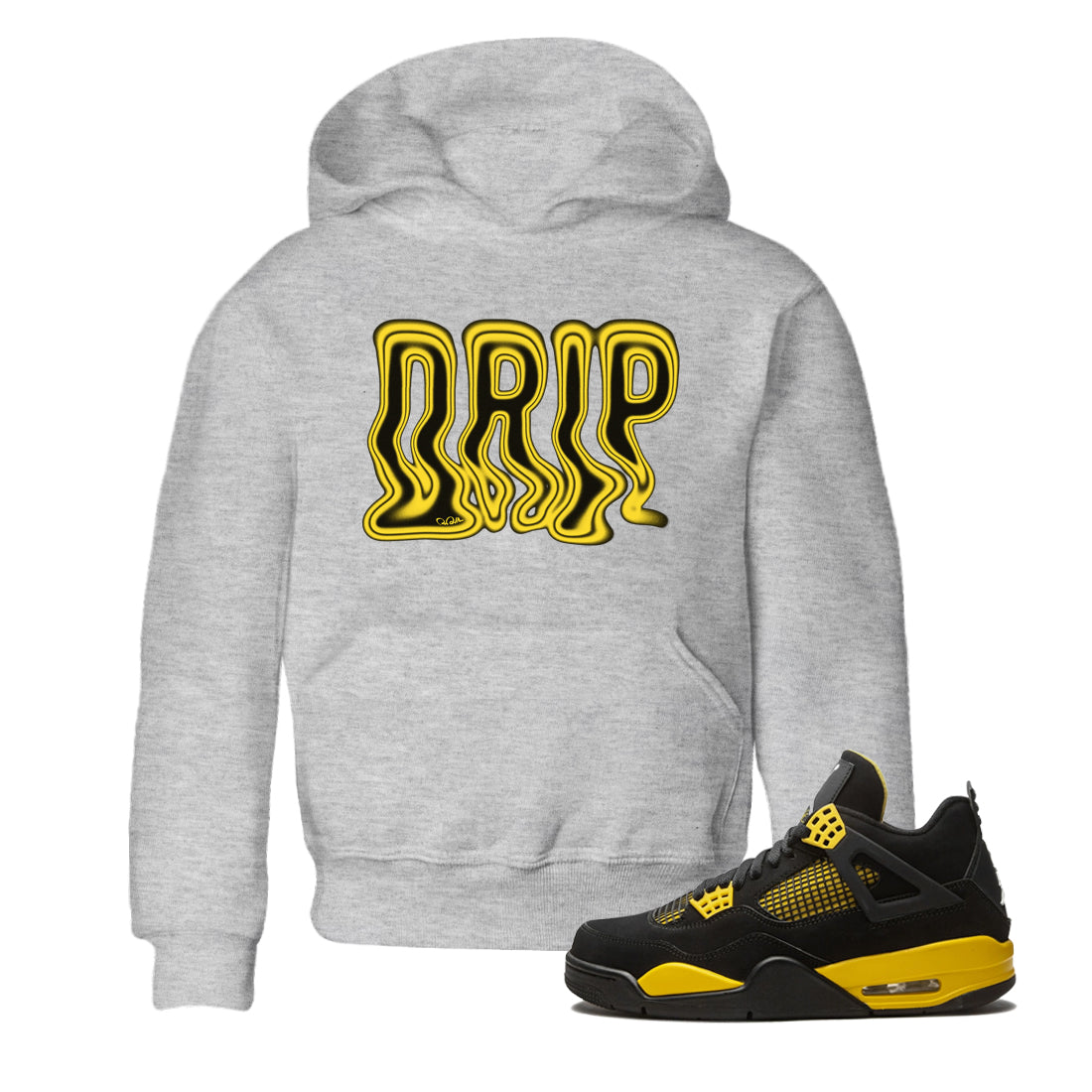 Air Jordan 4 Thunder Sneaker Tees Drip Gear Zone Drip Sneaker Tees AJ4 Thunder Jumpman Shirt Kids Shirts Heather Grey 1