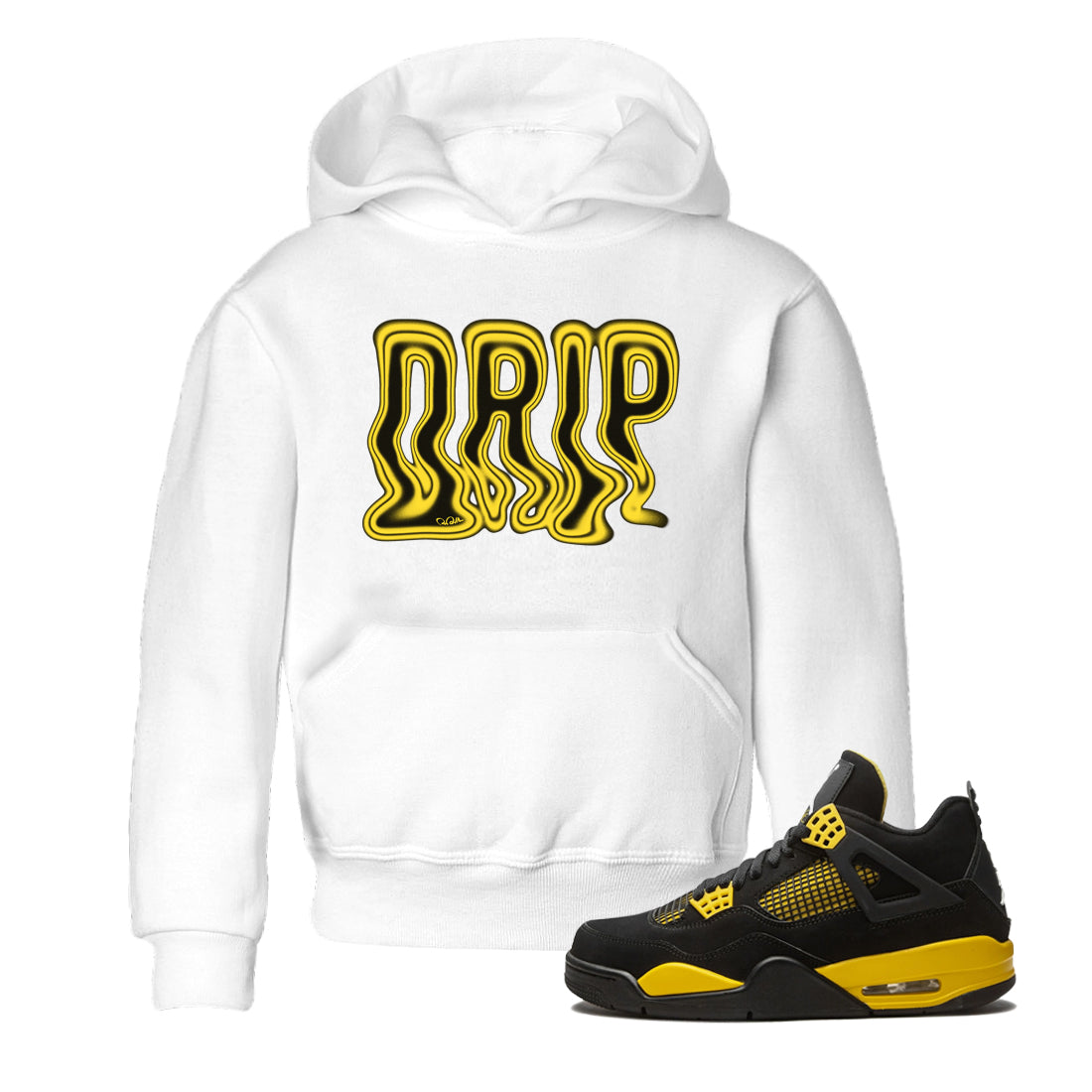 Air Jordan 4 Thunder Sneaker Tees Drip Gear Zone Drip Sneaker Tees AJ4 Thunder Jumpman Shirt Kids Shirts White 1
