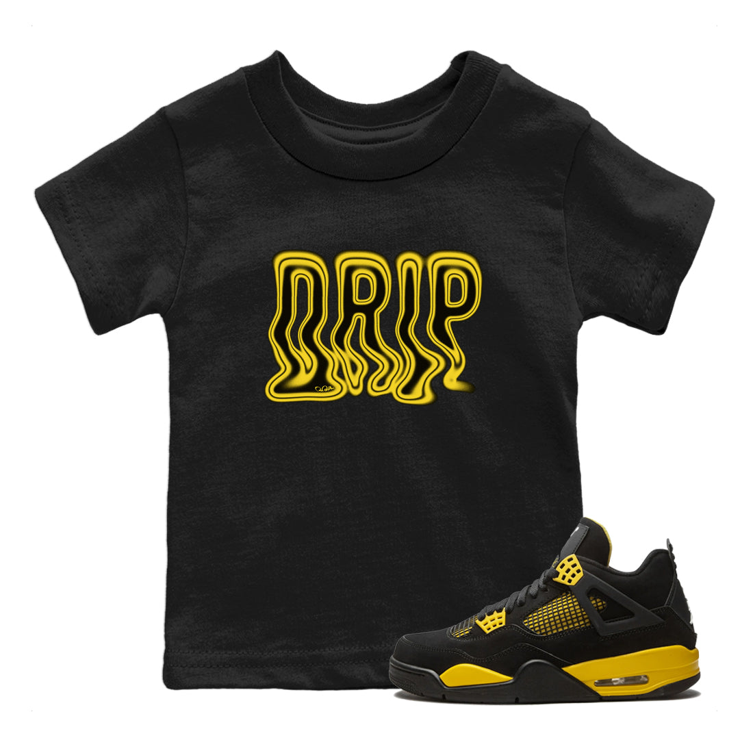 Air Jordan 4 Thunder Sneaker Tees Drip Gear Zone Drip Sneaker Tees AJ4 Thunder Jumpman Shirt Kids Shirts Black 1