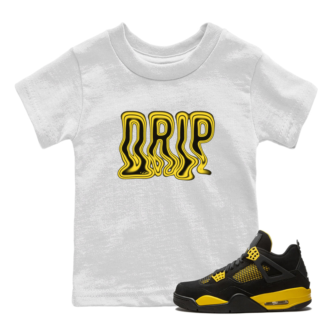 Air Jordan 4 Thunder Sneaker Tees Drip Gear Zone Drip Sneaker Tees AJ4 Thunder Jumpman Shirt Kids Shirts White 1