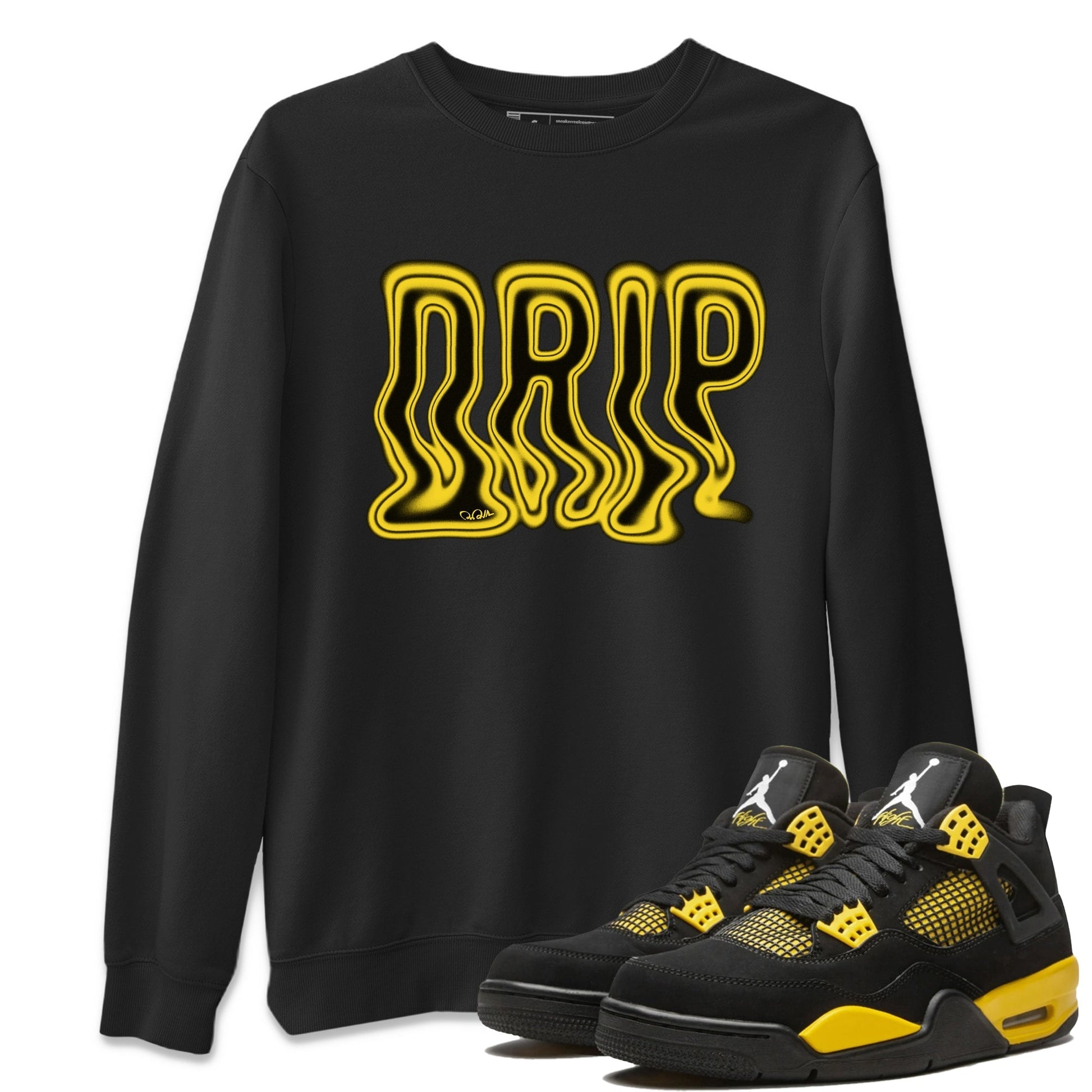 Air Jordan 4 Thunder Drip Crew Neck Sneaker Tees AJ4 Thunder JumpmanSneaker T-Shirts Washing and Care Tip
