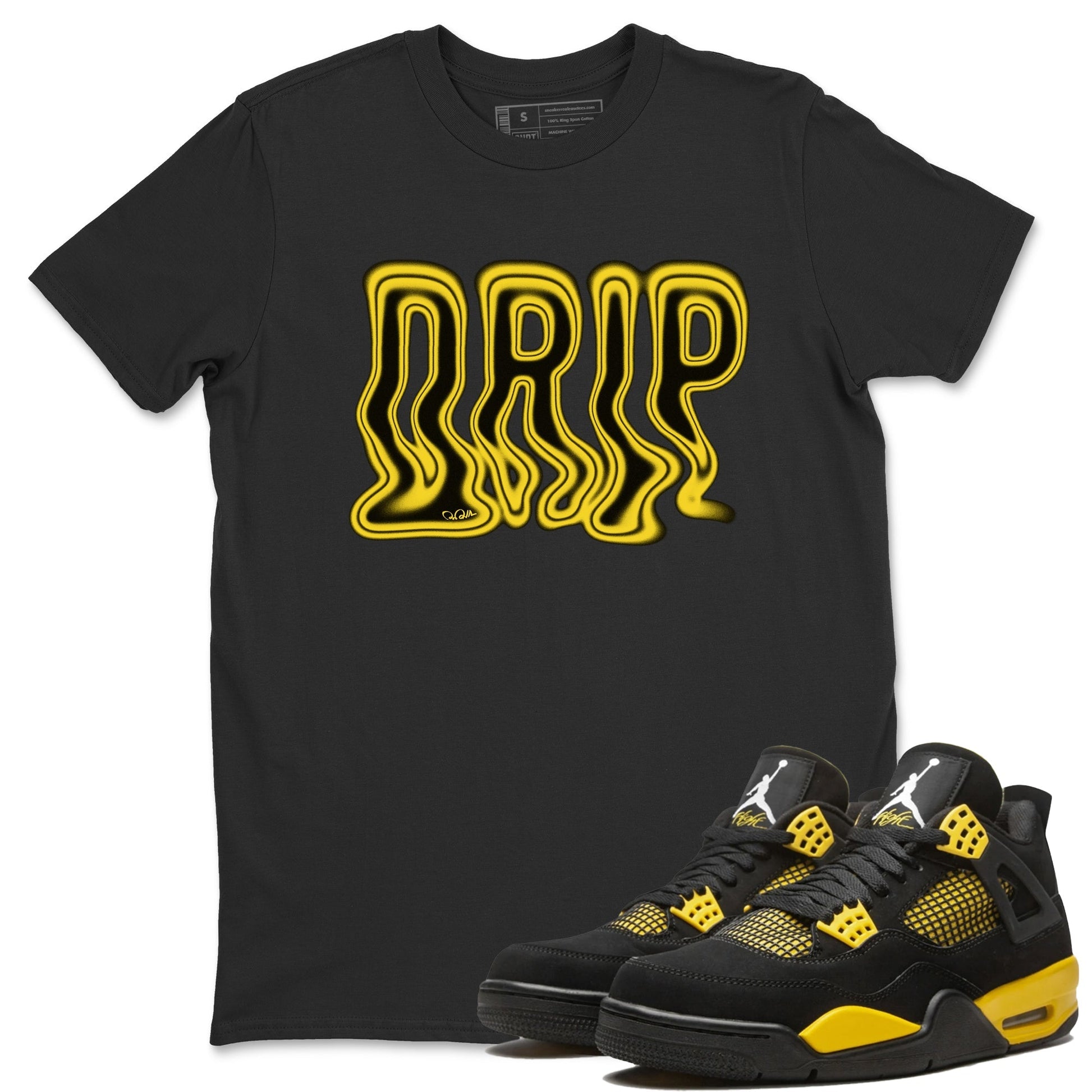 Air Jordan 4 Thunder Sneaker Tees Drip Gear Zone Drip Sneaker Tees AJ4 Thunder Jumpman Shirt Unisex Shirts Black 1
