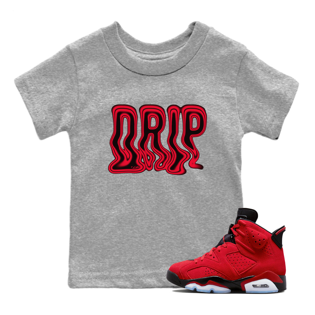Air Jordan 6 Toro Bravo Sneaker Match Tees Drip Sneaker Tees 3D Graphic Design Shirts AJ6 Toro Bravo Drip Gear Zone Kids Shirts Heather Grey 1