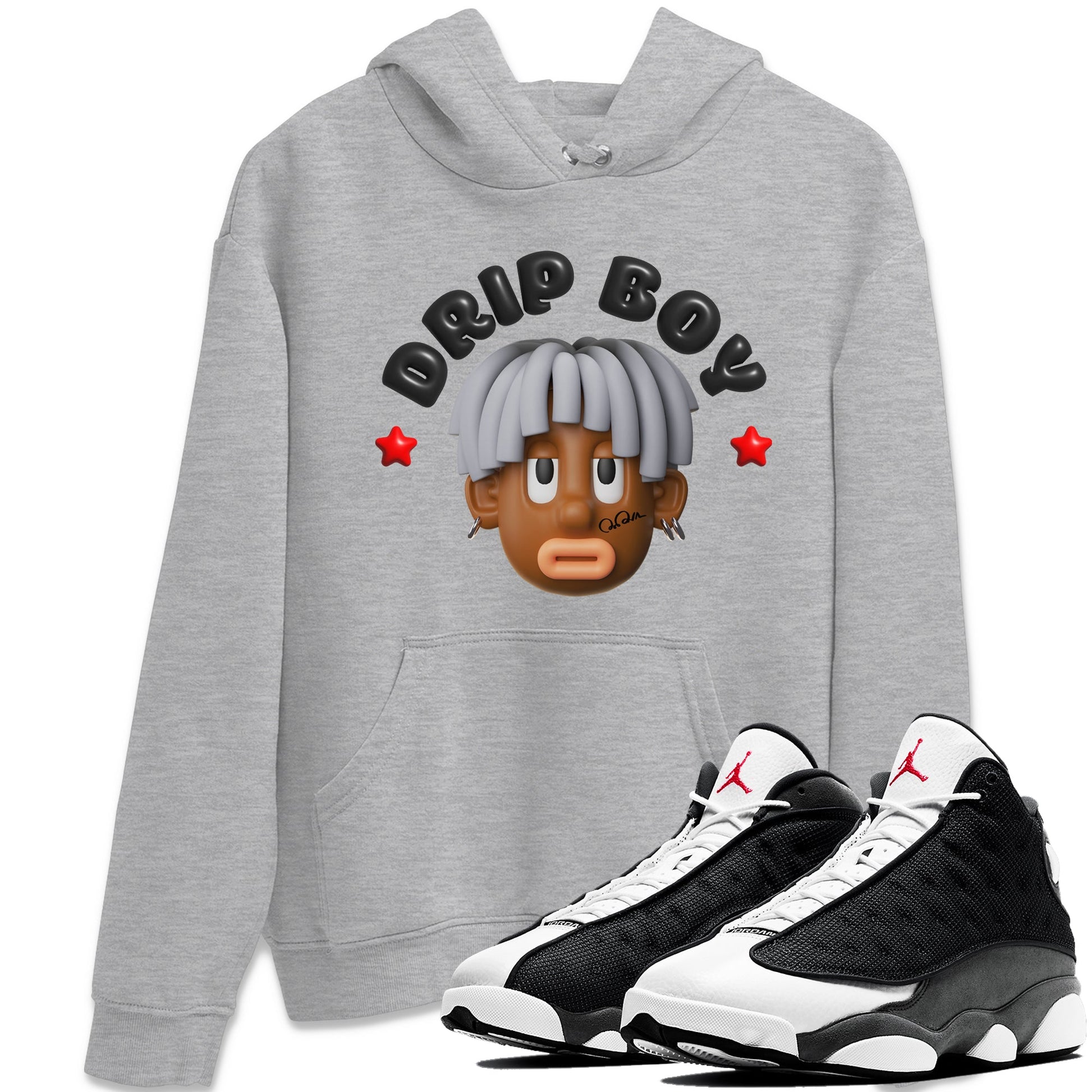 Air Jordan 13 Black Flint Sneaker Tees Drip Gear Zone Drip Boy Sneaker Tees AJ13 Retro Black Flint Shirt Unisex Shirts Heather Grey 1