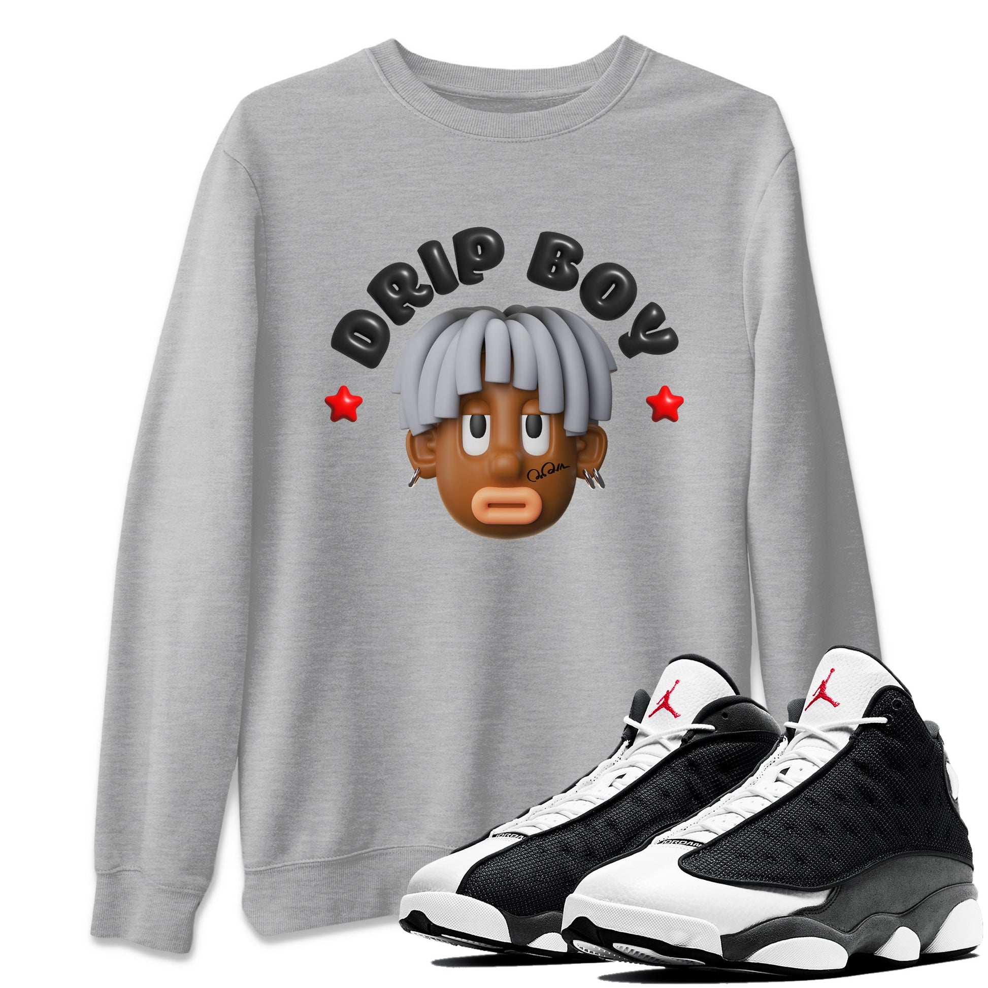 Air Jordan 13 Black Flint Sneaker Tees Drip Gear Zone Drip Boy Sneaker Tees AJ13 Retro Black Flint Shirt Unisex Shirts Heather Grey 1